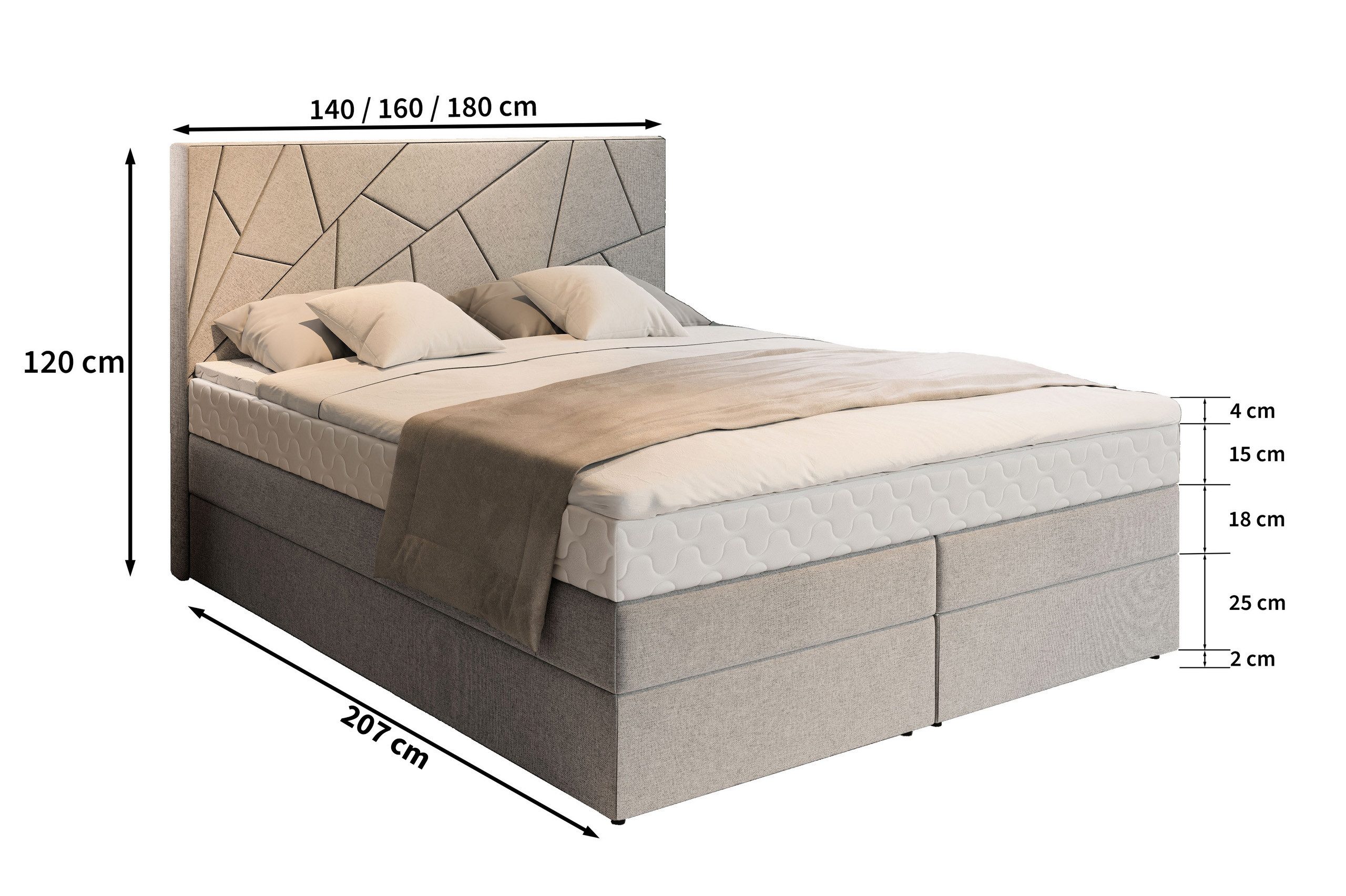 Masseno Boxbett TRANI 140x200 cm mit Bonell Matratze und Topper
