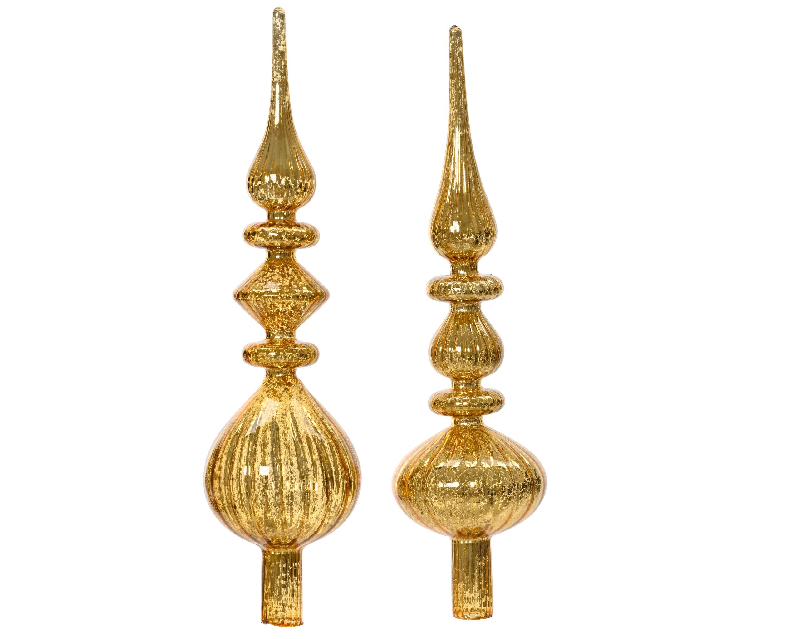 Kaemingk Christbaumspitze, Christbaumspitze Glas Shabby gerillt 35cm hellgold, 1 Stück sortiert