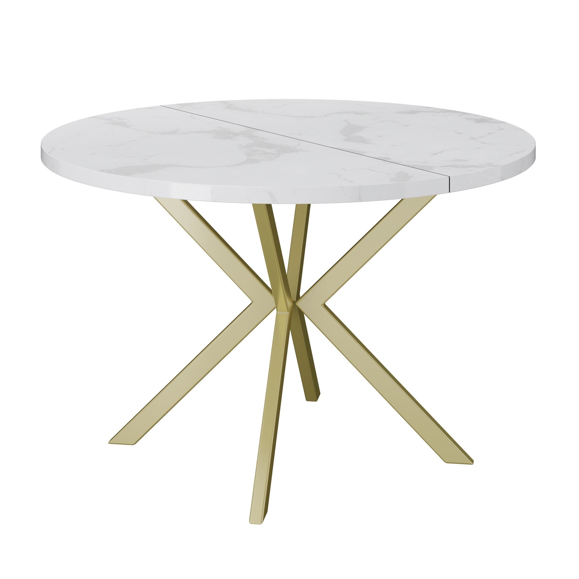 Esstisch Marmor/Gold, ausziehbar Home marmoroptik BAARN Tischplatte, stoß- Esstisch Polini laminierte weiß extra hitzebeständig, 100/180 und kratzfest,
