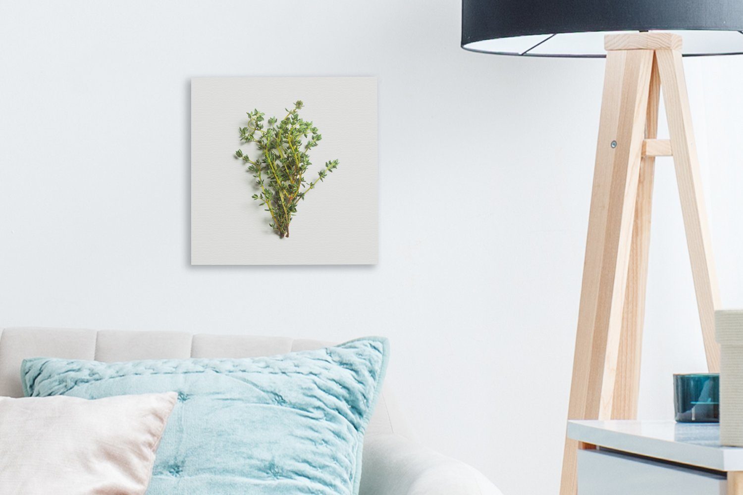 OneMillionCanvasses® Leinwandbild frischer Strauß Bilder Wohnzimmer weißem St), Thymiankräuter Leinwand (1 Schlafzimmer für Hintergrund, auf