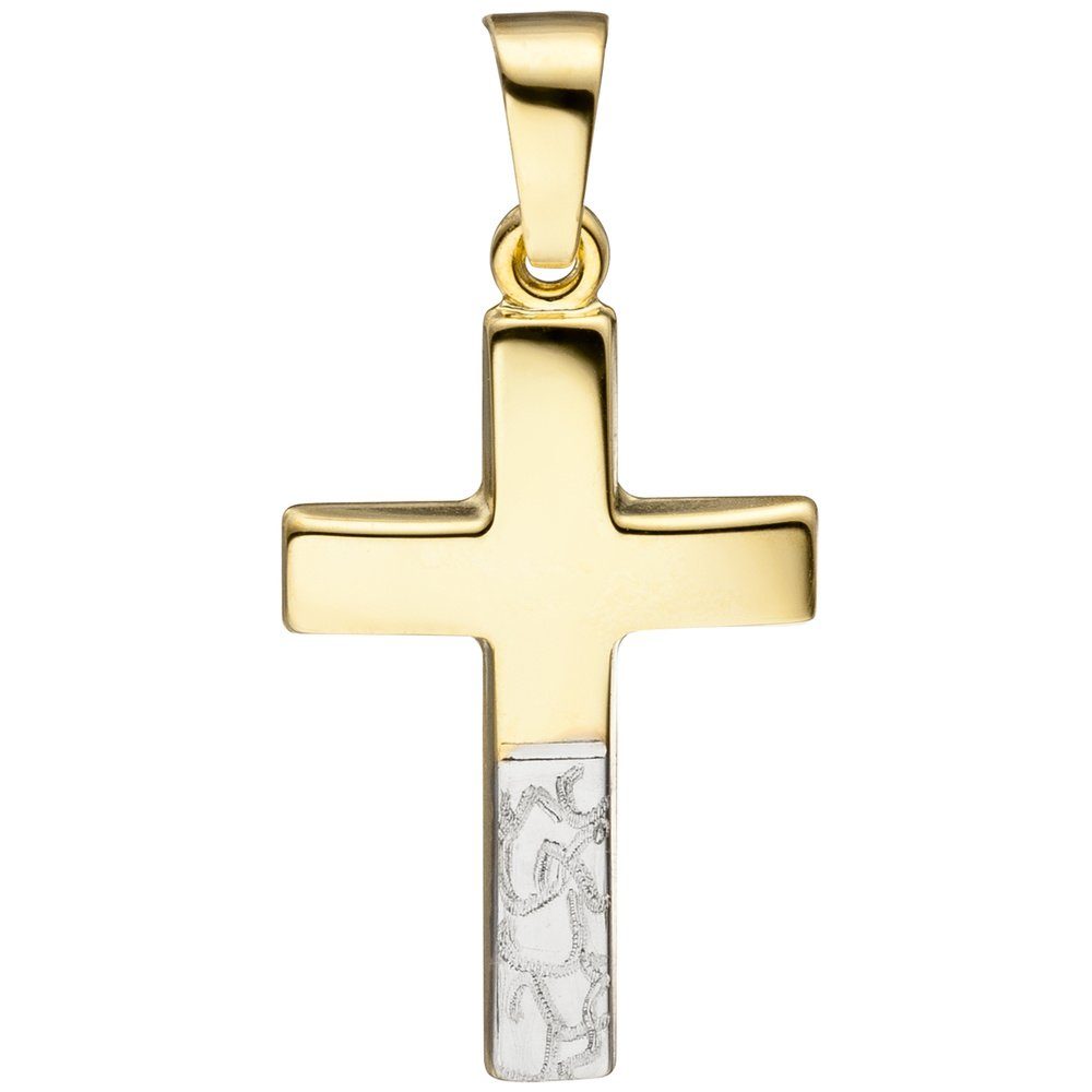 Schmuck Krone Kettenanhänger Anhänger Kreuz Kreuzanhänger Goldkreuz unten diamantiert 333 Gold Gelbgold, Gold 333
