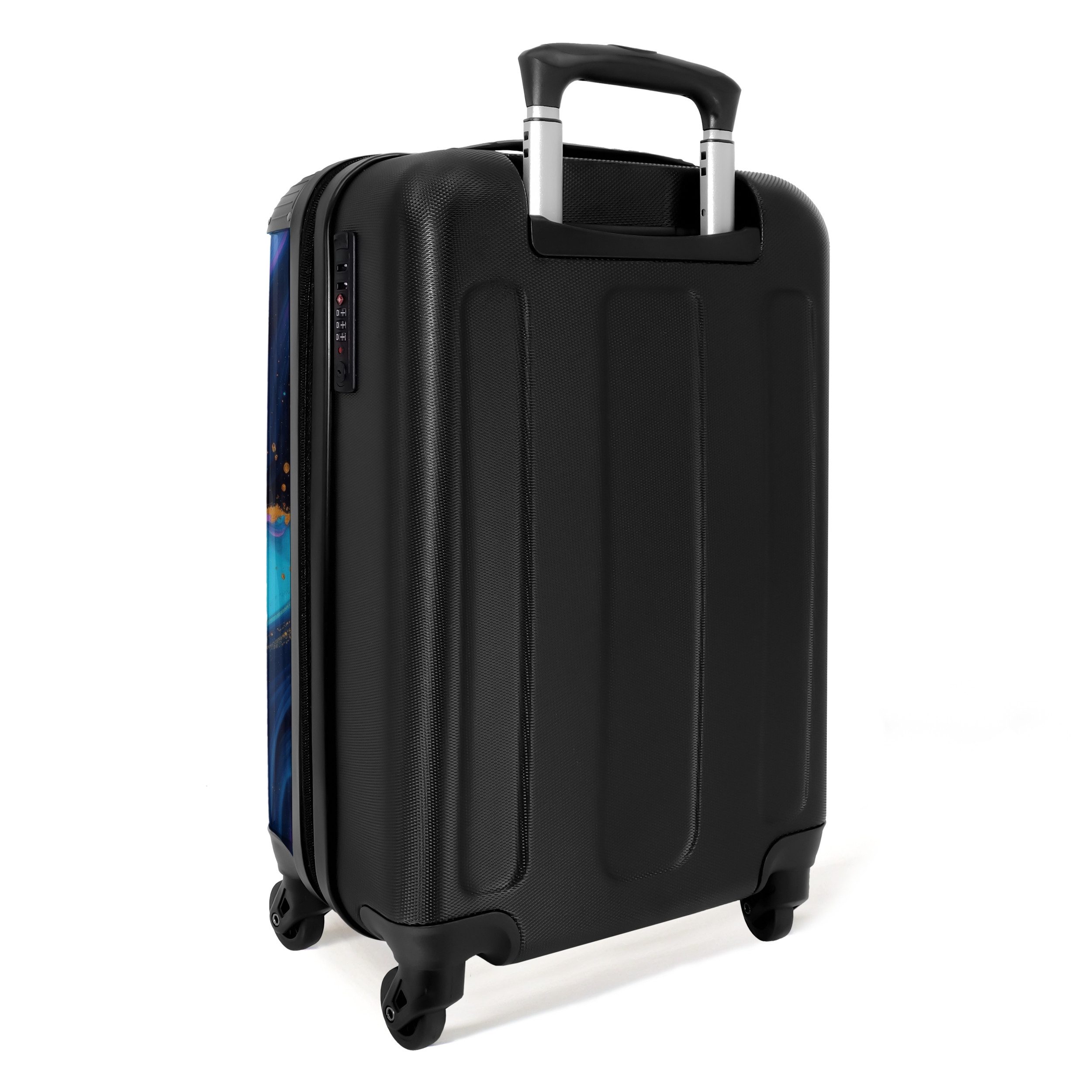 NoBoringSuitcases.com© Hartschalen-Trolley Fließendes Rosa und Blau mit goldenen Akzenten 55x35x20cm, Reisetasche mit Rollen, Koffer Handgepäck Flugzeug