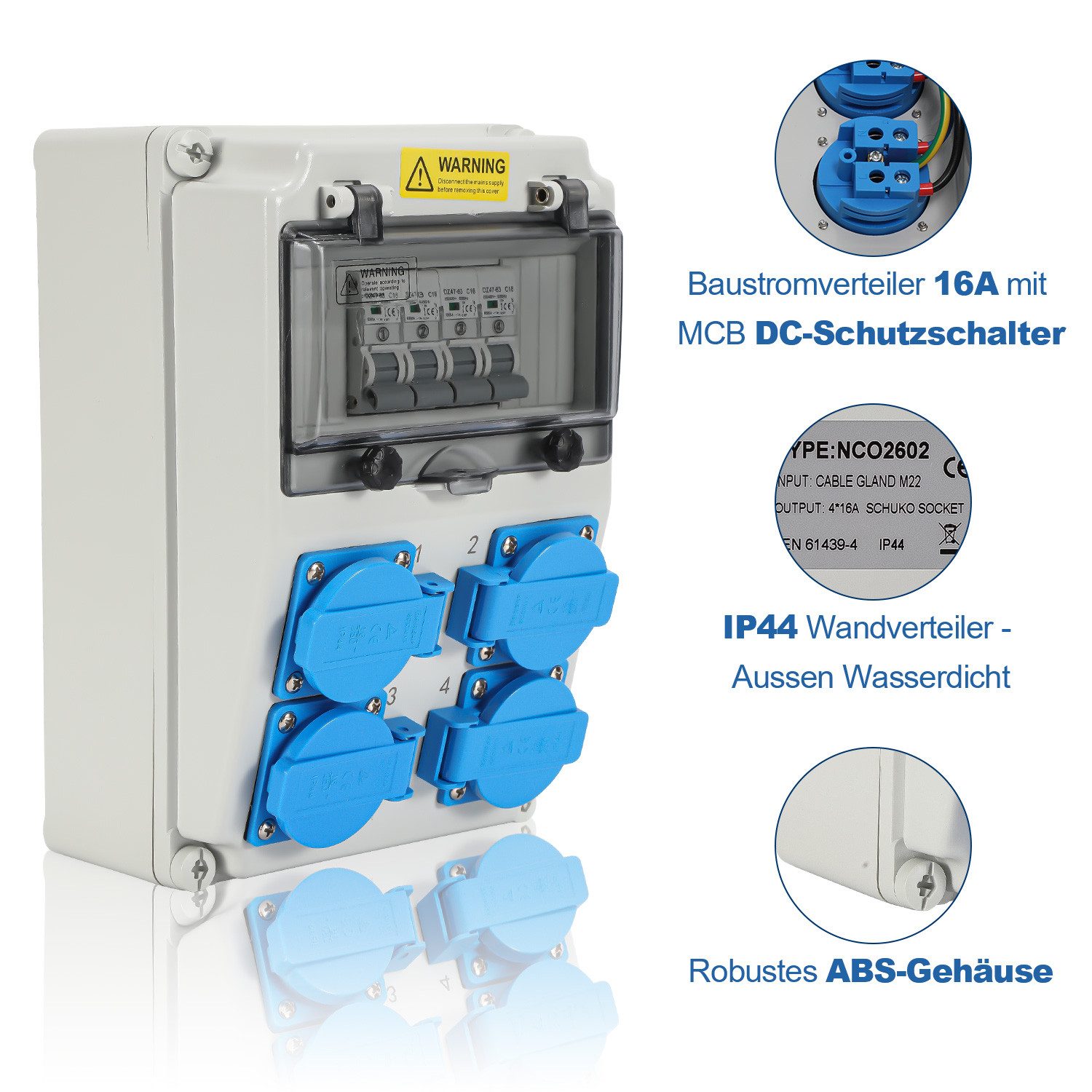 Clanmacy Stromverteiler Wandverteiler Schuko mit DC-Schutzschalter Außen Starkstrom Verteiler