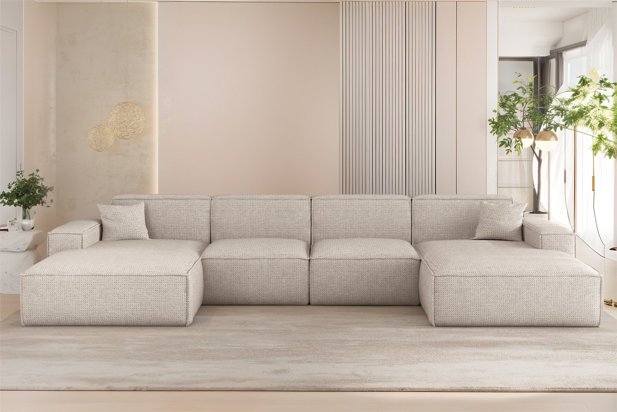 Fun Möbel Wohnlandschaft Sofa U-Form CELES PREMIUM in Stoff Artico (378 cm), Rundumbezug, 2 x Zierkissen