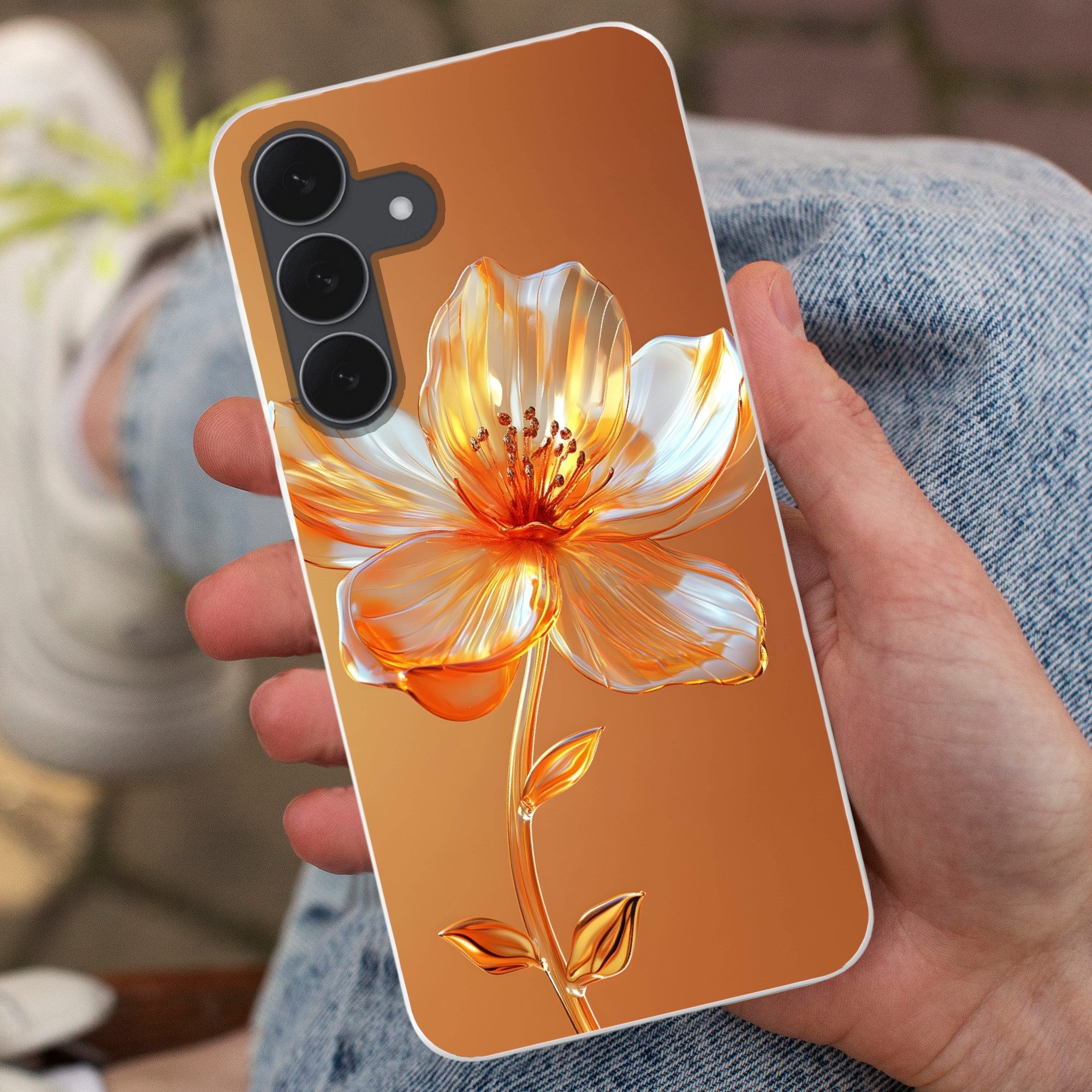 MuchoWow Handyhülle für Samsung Galaxy S25 FE Gläser - Blume - Orange, Smartphone-Bumper, Print, Handy Schutzhülle Dünn