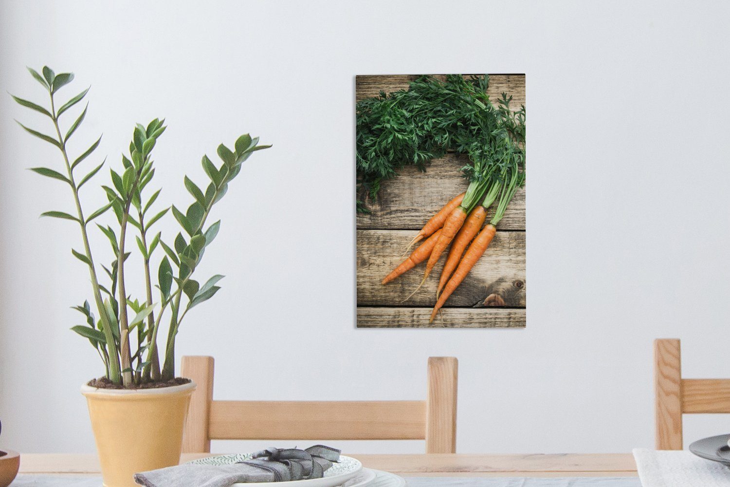 Bio-Karotte Zackenaufhänger, (1 cm OneMillionCanvasses® inkl. auf Frische einem Leinwandbild 20x30 St), hölzernen bespannt Gemälde, Leinwandbild fertig Hintergrund,