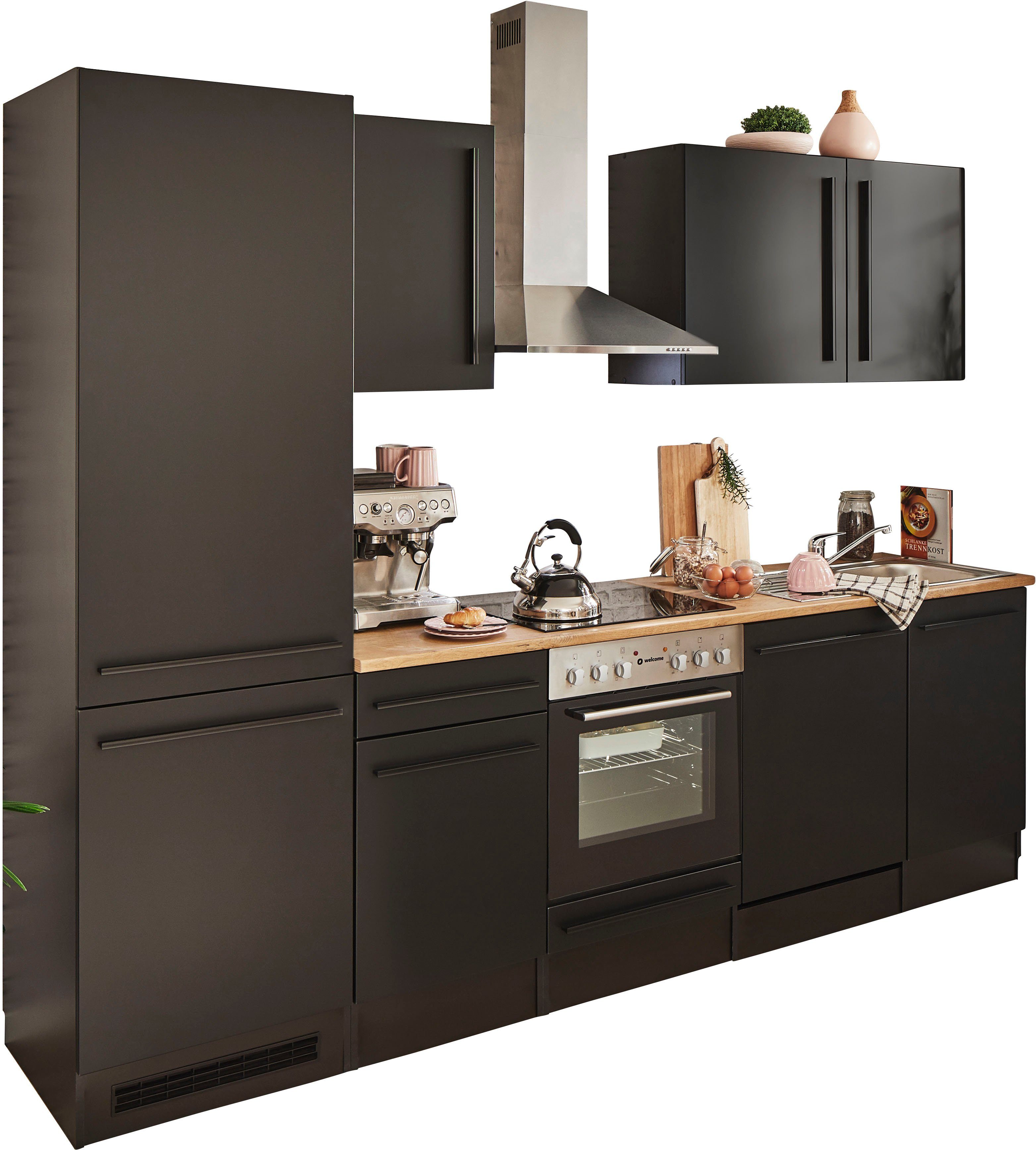 BASIC Breite | matt MDF E-Geräten mit schwarz schwarz/schwarz-lanzelot Küchenzeile 280 wahlweise cm, by Balculina Jazz, eiche