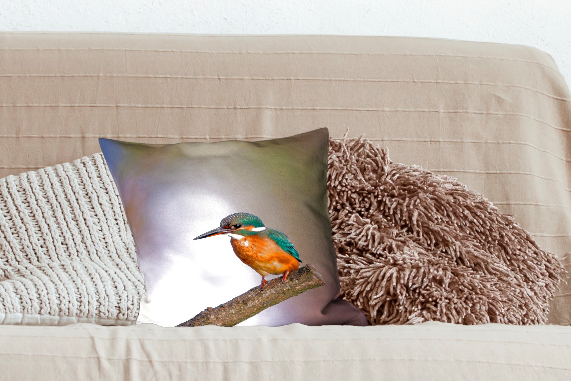 Sofakissen Wohzimmer, Schlafzimmer, Dekokissen Füllung Zierkissen Eisvogel-Fotodruck, für Deko, MuchoWow mit