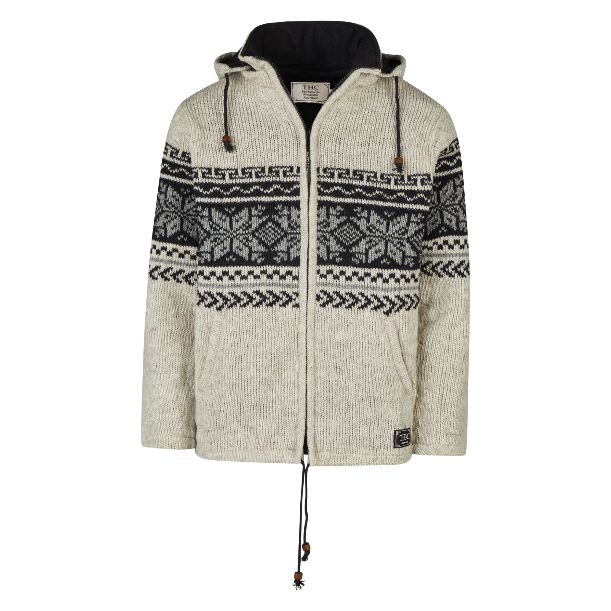 THC Natural Line Strickjacke THC Schafwollstrickjacke Baumwollfutter 854 (1 Stück, 1-tlg., 1 Stück) abnehmbare Kapuze