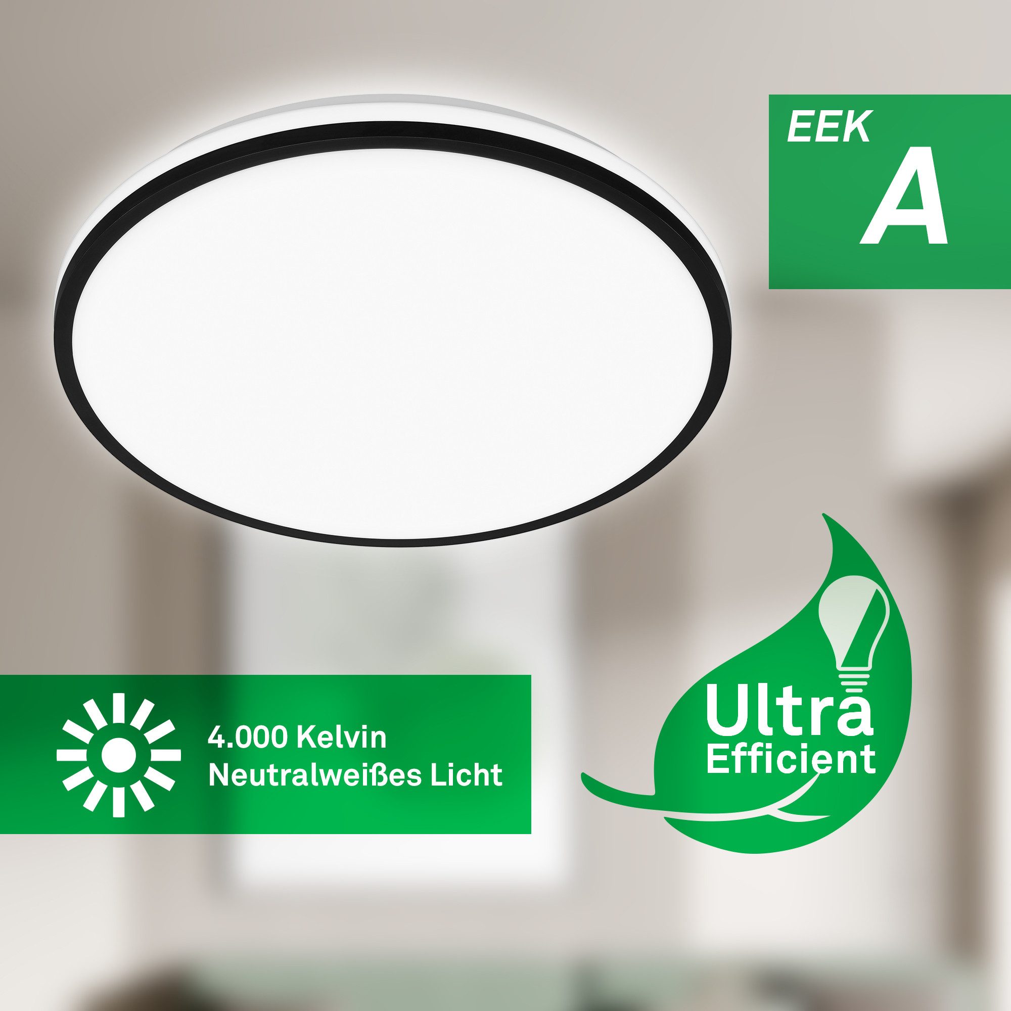 Briloner Leuchten LED Deckenleuchte Panel ultraflach Energieeffizienz A, LED fest integriert, 4000K, 33x6cm, 8,5W, 1800lm