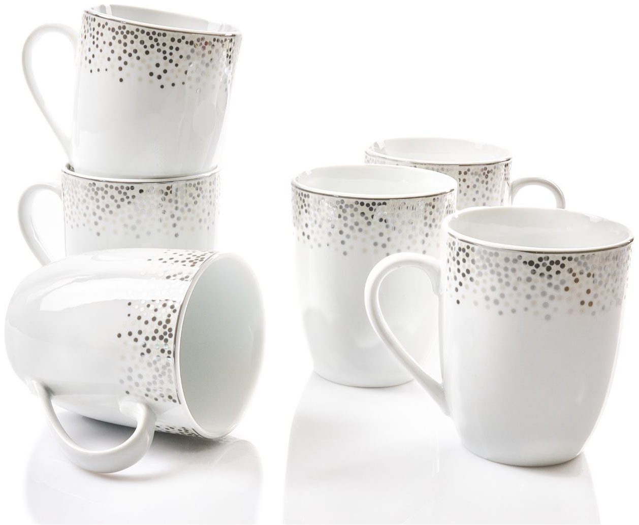 Retsch Arzberg Becher DUSTY, 6-teiliges Becher-Set für 6 Personen, je 340 ml, Porzellan, dezentes Dekor auf schlichtem Weiß