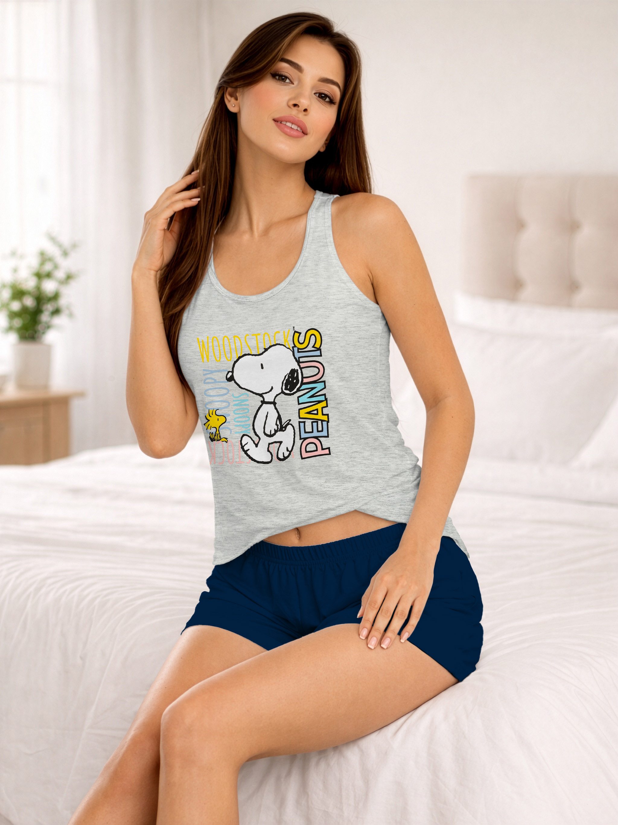 United Labels® Schlafanzug Peanuts Snoopy Schlafanzug Pyjama Set ohne Ärmel Tanktop mit Shorts