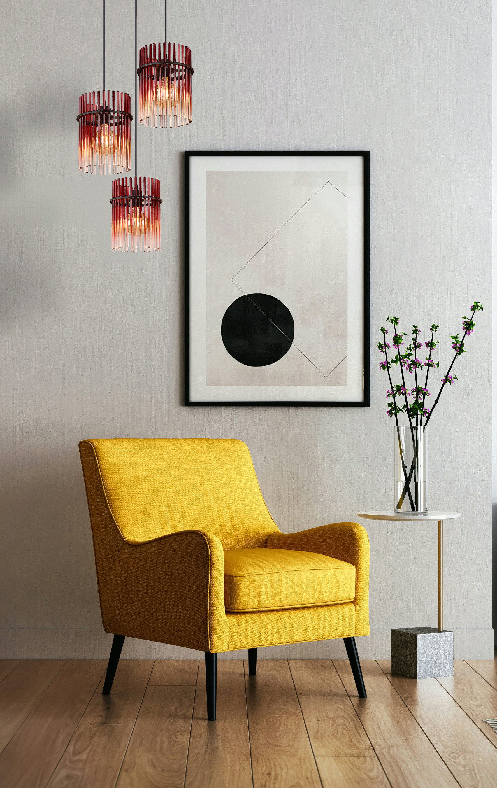 GLOBO LIGHTING Hängeleuchte GORLEY, ohne Leuchtmittel, Hängelampe Glasstäbe amber klar verlaufend elegant Wohnzimmer