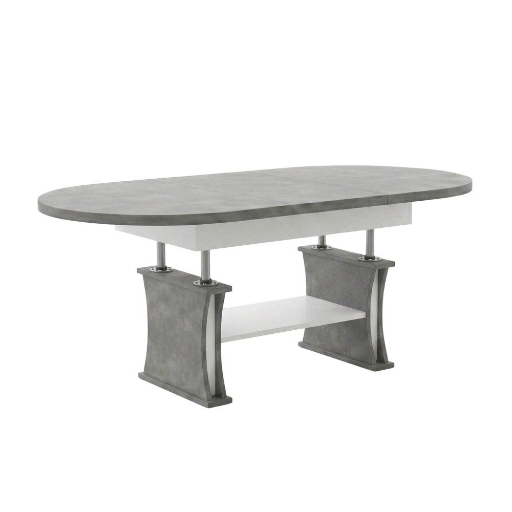 designimpex Couchtisch DA-130 oval ausziehbar höhenverstellbar mit Ablage Wohnzimmer Tisch, Funktionstisch, Wohnzimmertisch, Tisch, Esstisch, Sofatisch, Rollen