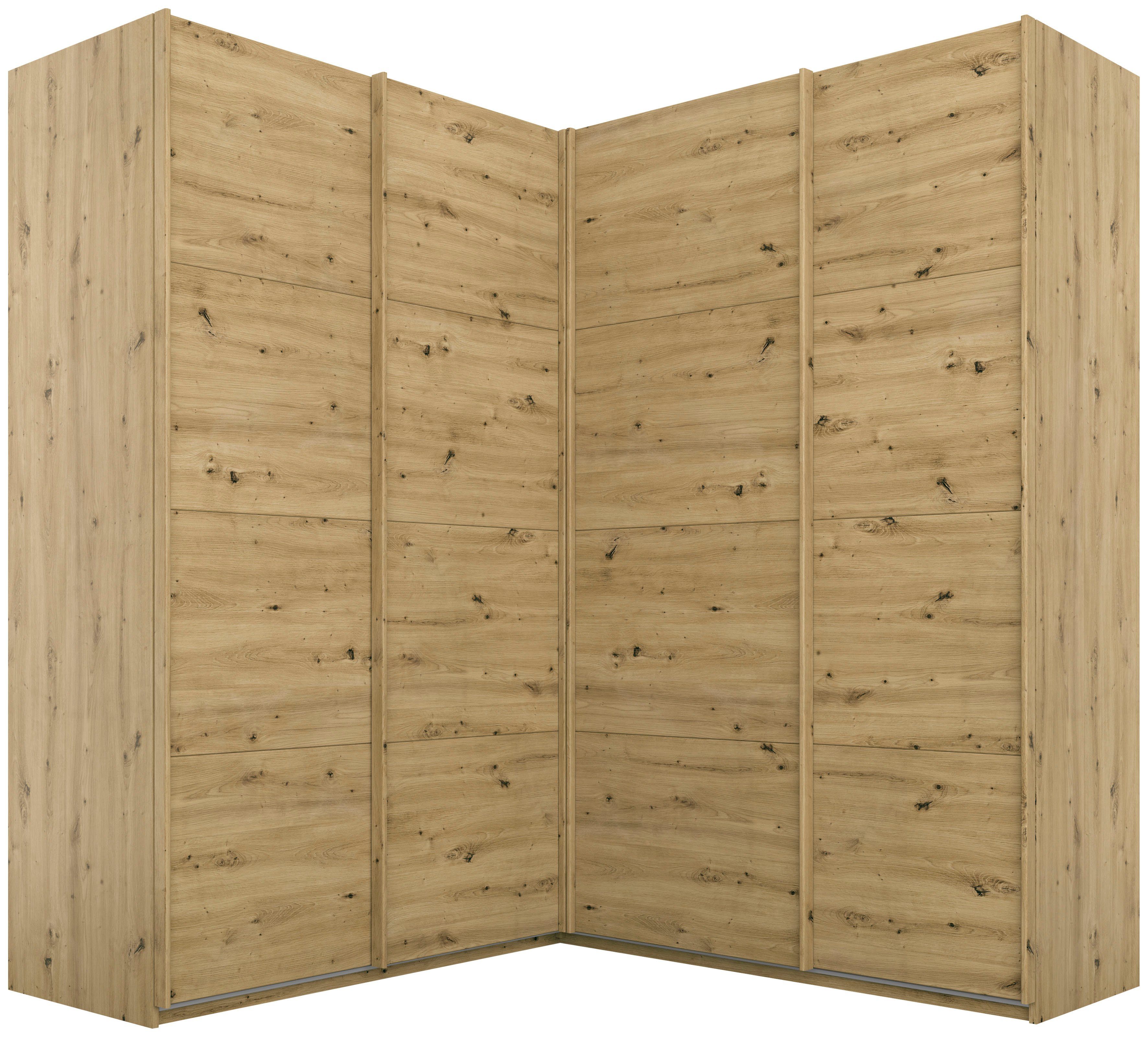 rauch Schwebetürenschrank Schrank Garderobe Eckkleiderschrank QUADRA Front in Dekor/Hochglanz (in den Höhen 210/229 cm, inkl. Soft-Close-Funktion) großer Eckschrank mit viel Stauraum, Maß 181x187 cm MADE IN GERMANY
