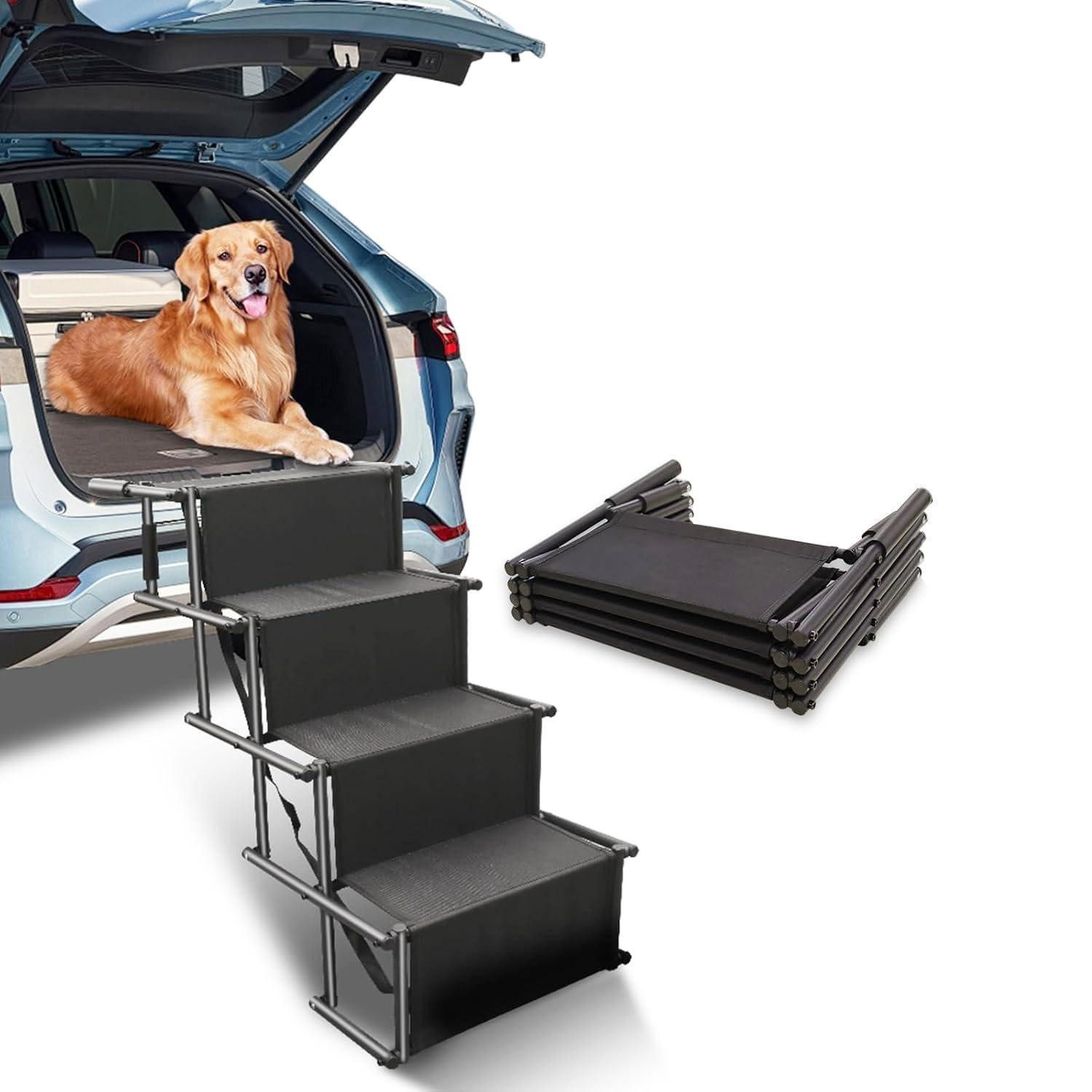 LuxusKollektion Hunderampe Hunderampe Auto klappbar 4 Stufen 80kg SUV LKW Schwarz 101*75*47cm