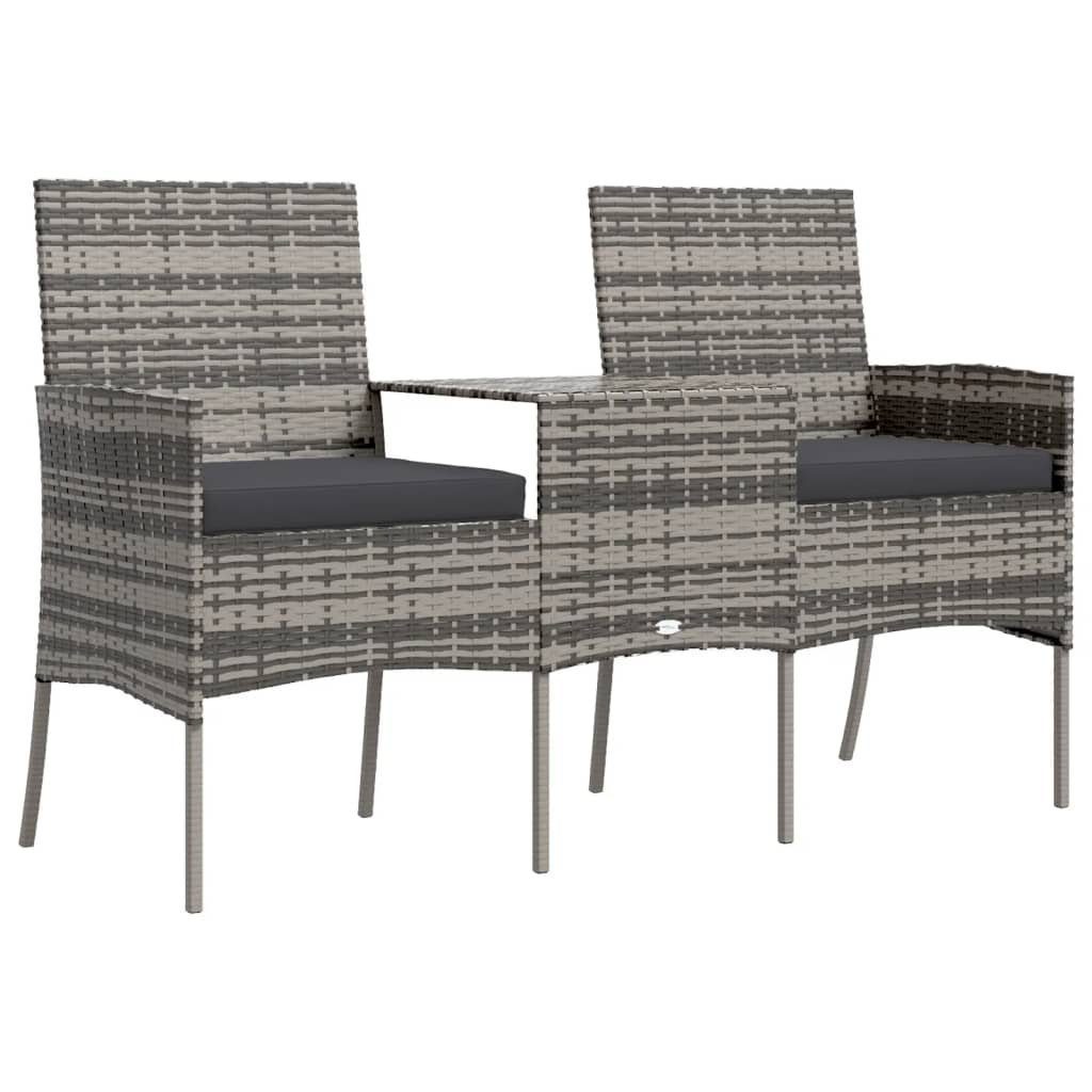 vidaXL Loungesofa 2-Sitzer-Gartensofa mit Teetisch Poly Rattan Anthrazit, 1 Teile