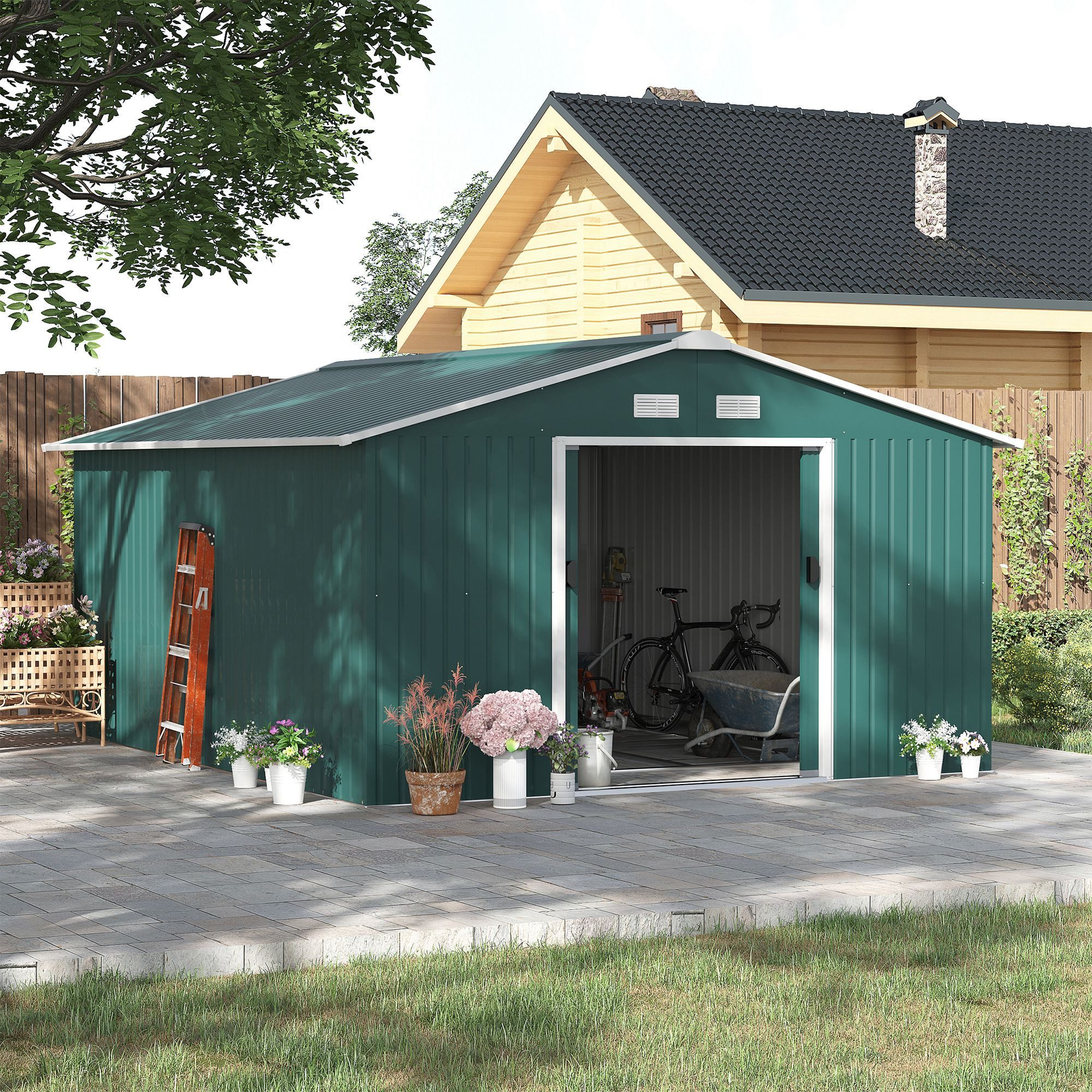 Outsunny Gerätehaus, BxT: 340x386 cm, (Gartenhaus, günstig online kaufen