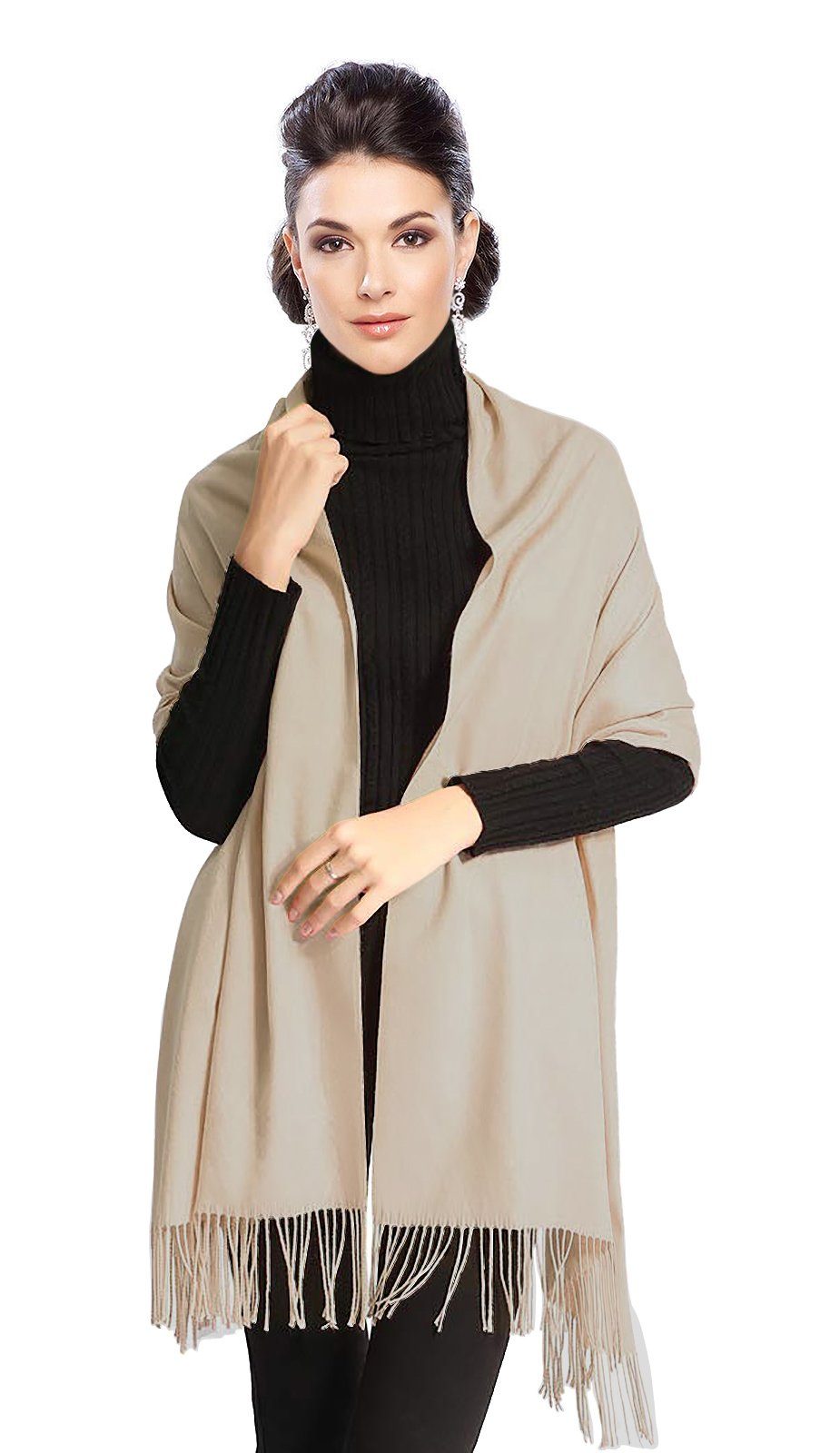 Moschen-Bayern Modeschal Pashmina Stola Kaschmir Damen Schultertuch Schal Cashmere Wollschal, super weich und geschmeidig Beige