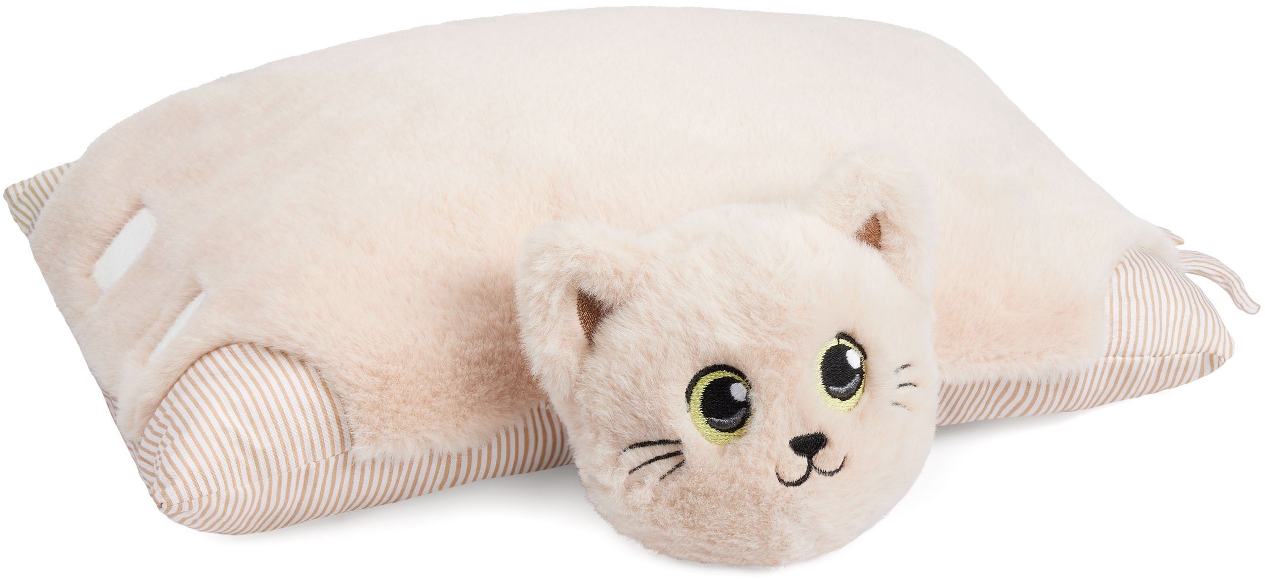 BRUBAKER Kuscheltier Katze - 2 in 1 Plüschtier und Kuschelkissen - 40 x 30 cm Kuschelkatze (Stofftier, 1-St., Tierkissen Katzenkissen), aufklappbares Kinder Plüschkissen mit Klettverschluss