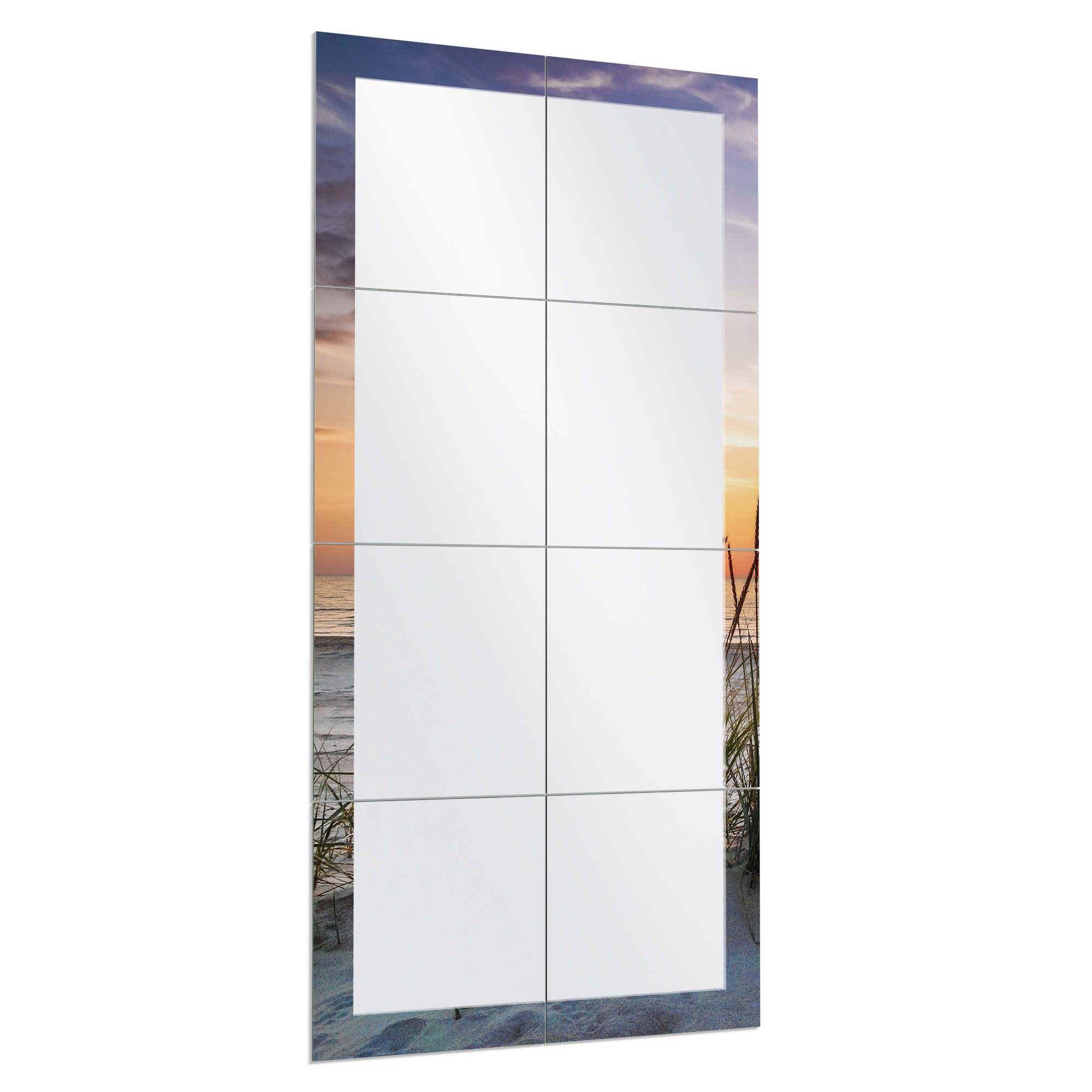 DEQORI Wandspiegel 'Sonnenuntergang am Strand', Spiegelfliesen Puzzle Wand Spiegel Wohnzimmer Spiegelwand Flur groß