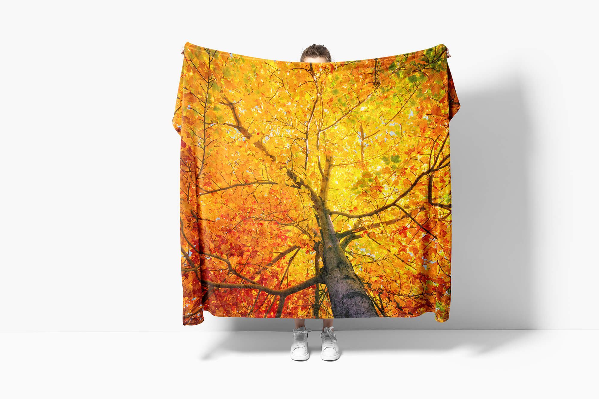 Handtuch Art Strandhandtuch Saunatuch Baumwolle-Polyester-Mix Baum (1-St), Kuscheldecke mit Handtücher Herbstblätter, Handtuch Fotomotiv Sinus