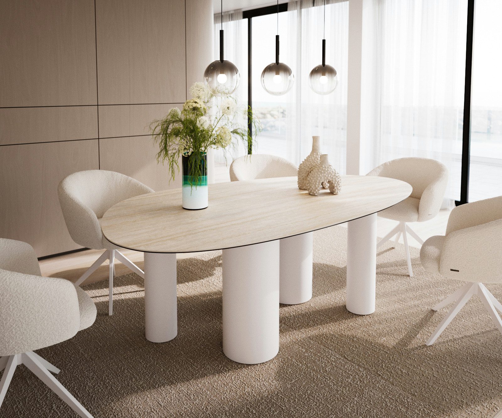 DELIFE Esstisch Edge, Oval Keramik Laminam®Travertino günstig online kaufen