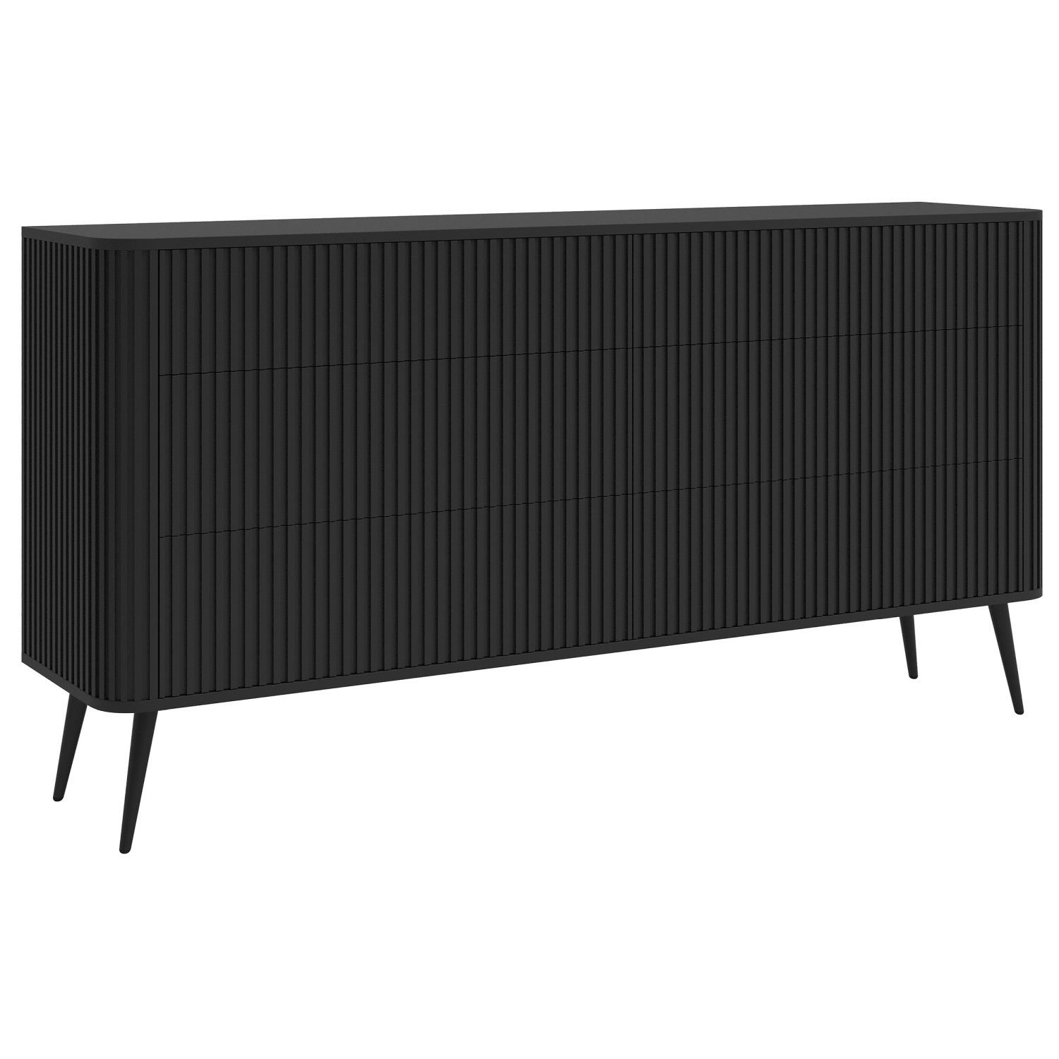 Selsey Kommode OVARLO, mit 6 Schubladen und geriffelten Fronten, schwarz mit schwarzen Beinen