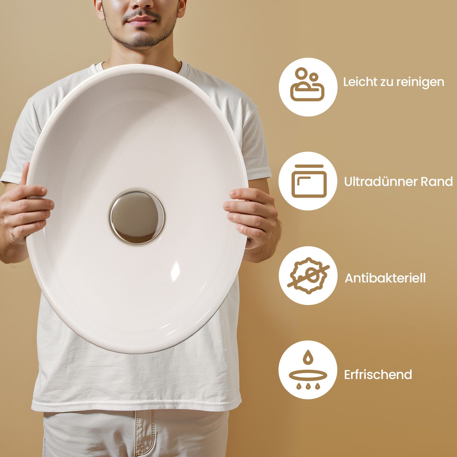 EMKE Aufsatzwaschbecken Oval Handwaschbecken mit Nano Beschichtung für Gäste WC Waschschüssel (Packung) – Bild 4 von 5