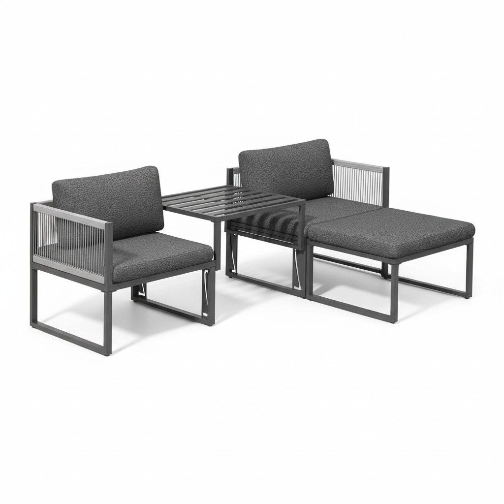 Mucola Gartenlounge-Set Aluminium Lounge-Set 4-teilig – wetterfeste Sitzgruppe mit Hocker, (Lounge-Set, Lounge-Set, bestehend aus 2 Sitzelementen, Hocker und Modul), modular kombinierbar, wetterfestes Aluminiumgestell, Hocker