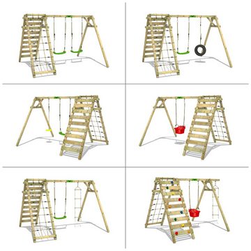 FATMOOSE Doppelschaukel JollyJungle - Schaukelgestell mit Kletterleiter und Kletternetz, (Schaukel - Set, 10 jährige Garantie), kesseldruckimprägniert, extrem witterungsbeständig