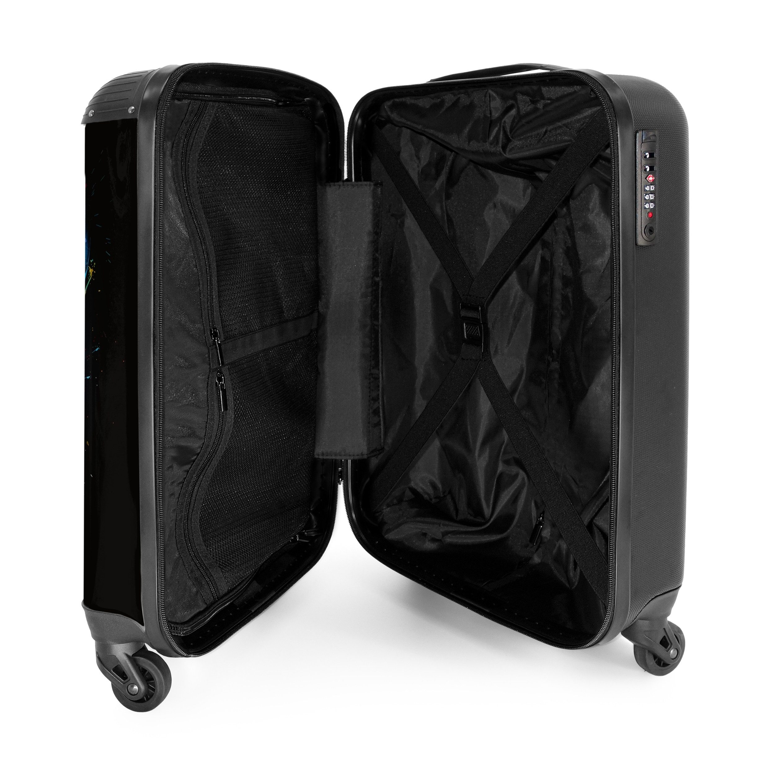 NoBoringSuitcases.com© Hartschalen-Trolley Bunter Fußballschuh 55x35x20cm, 4 Rollen, Reisetasche mit Rollen, Koffer Handgepäck Flugzeug