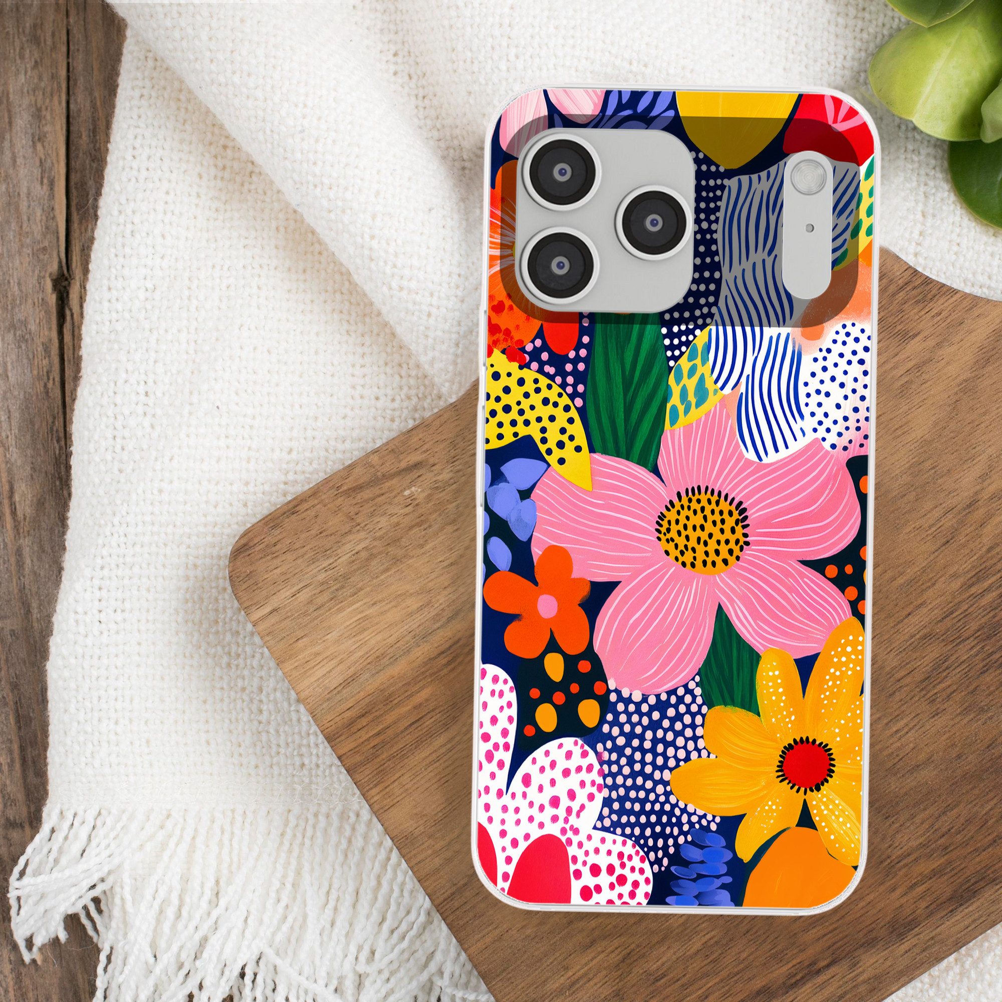 MuchoWow Handyhülle für Apple iPhone 17 Pro Max Bunt - Blumen - Abstrakt - Punkte, Smartphone-Bumper, Print, Handy Schutzhülle Dünn