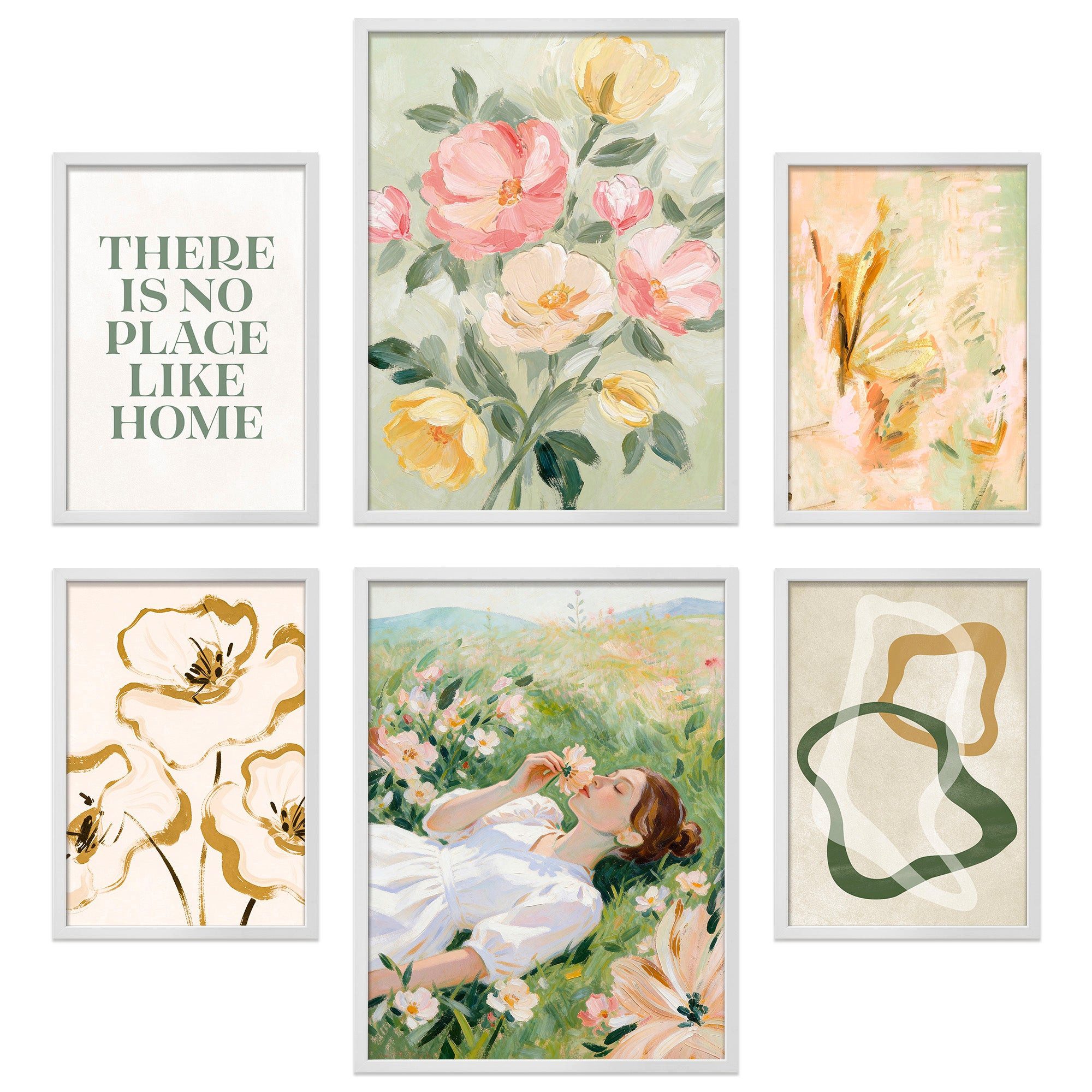 ARTFAVES Bilder-Collage Poster Set Abstract Green Art I mehrteilige Bilderwand I Wandbilder Ab, (Wandbilder modern, 6 St)