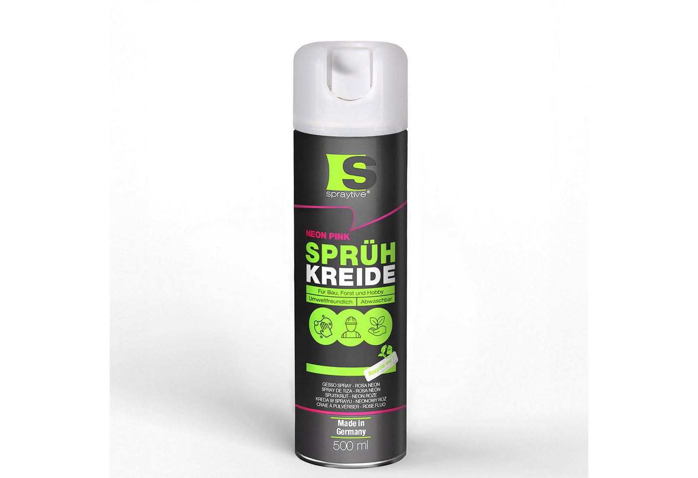 Spraytive Sprühfarbe 1x 500ml Sprühkreide neon-pink – abwaschbare leuchtende Kreidefarbe, Made in Germany