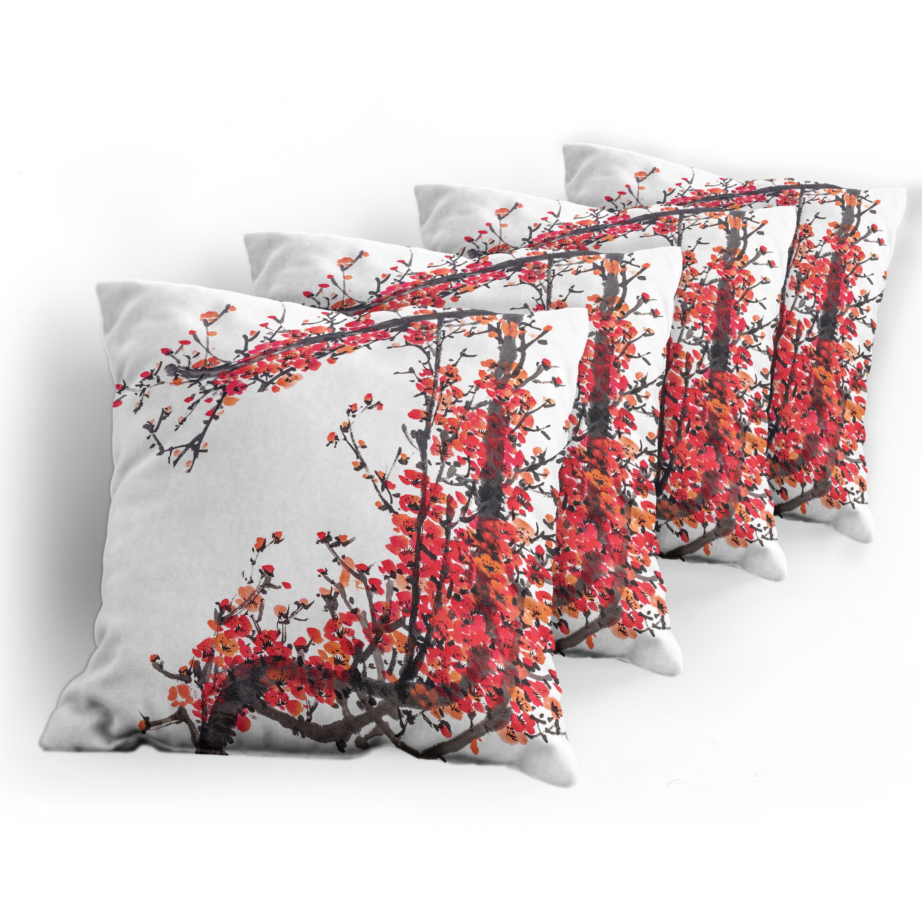 Sakura Stück), Japan Accent Kirschblüte Abakuhaus Doppelseitiger Digitaldruck, Modern (4 Kissenbezüge