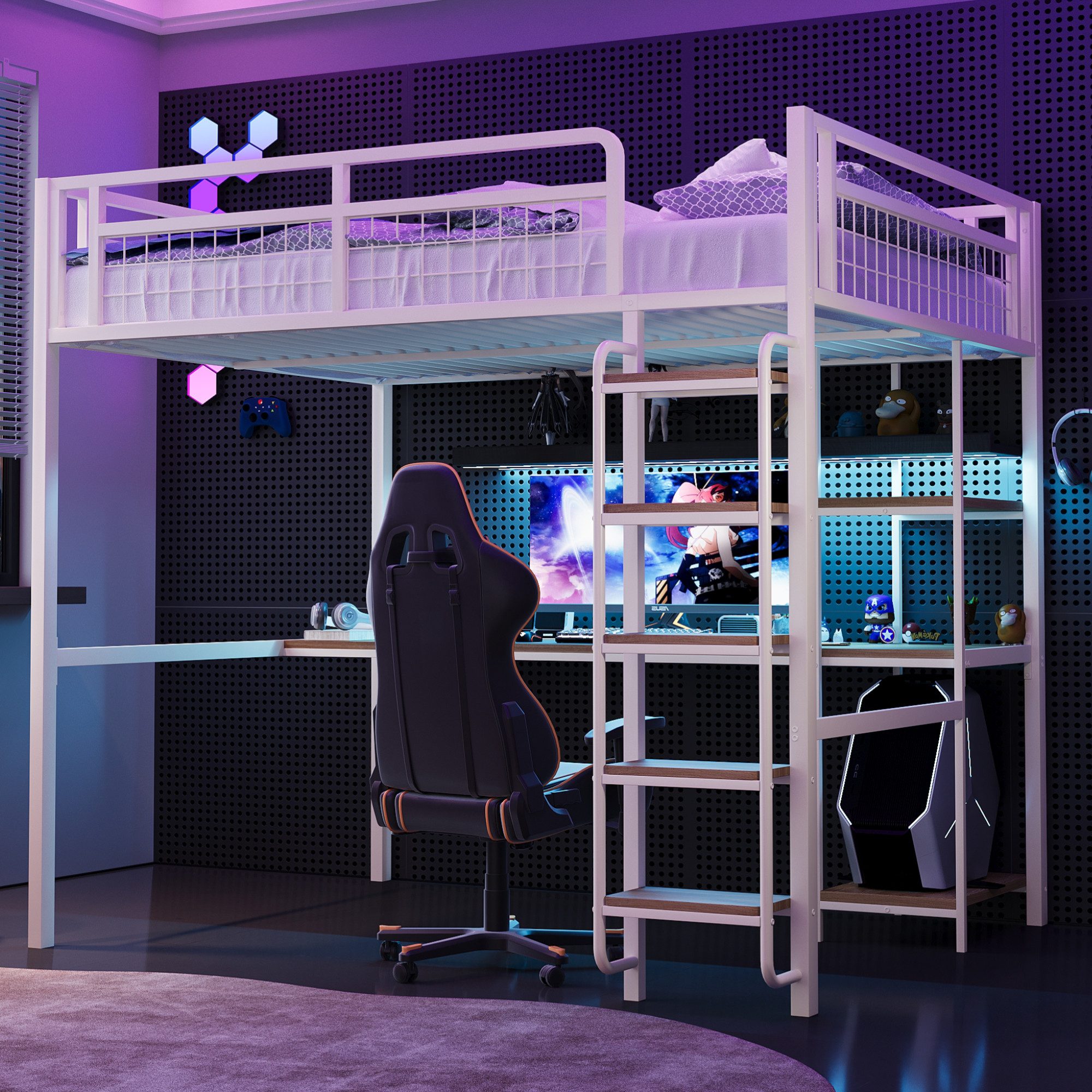 Flieks Hochbett Metallbett 140x200cm mit Sicherheitsleiter, Schreibtisch un günstig online kaufen