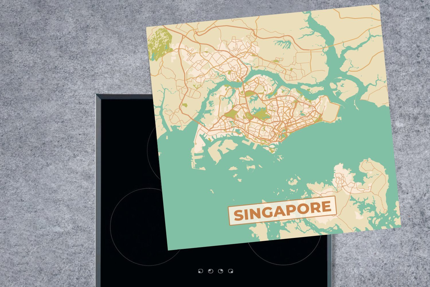 MuchoWow Herdblende-/Abdeckplatte Singapur - - für Ceranfeldabdeckung, cm, 78x78 Karte, Karte Stadtplan Vinyl, tlg), küche Vintage (1 - Arbeitsplatte 
