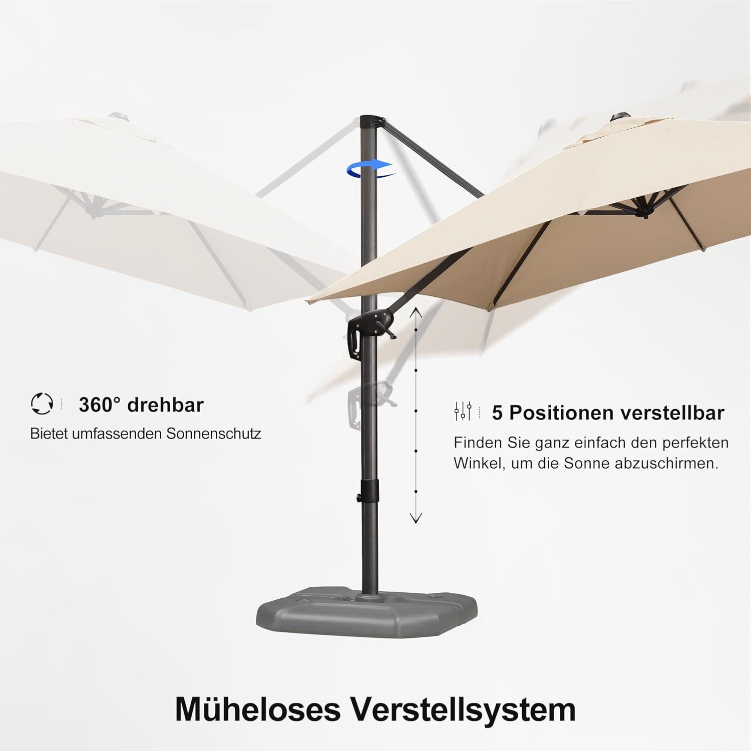 PURPLE LEAF Sonnenschirm Rechteck Alu Außenbereich Ampelschirm mit Schirmständer, LxB: 350,00x270,00 cm, Set, 360°Rotation, Sonnenschutz UV50+, für Garten, Terrasse, Pool, Balkon