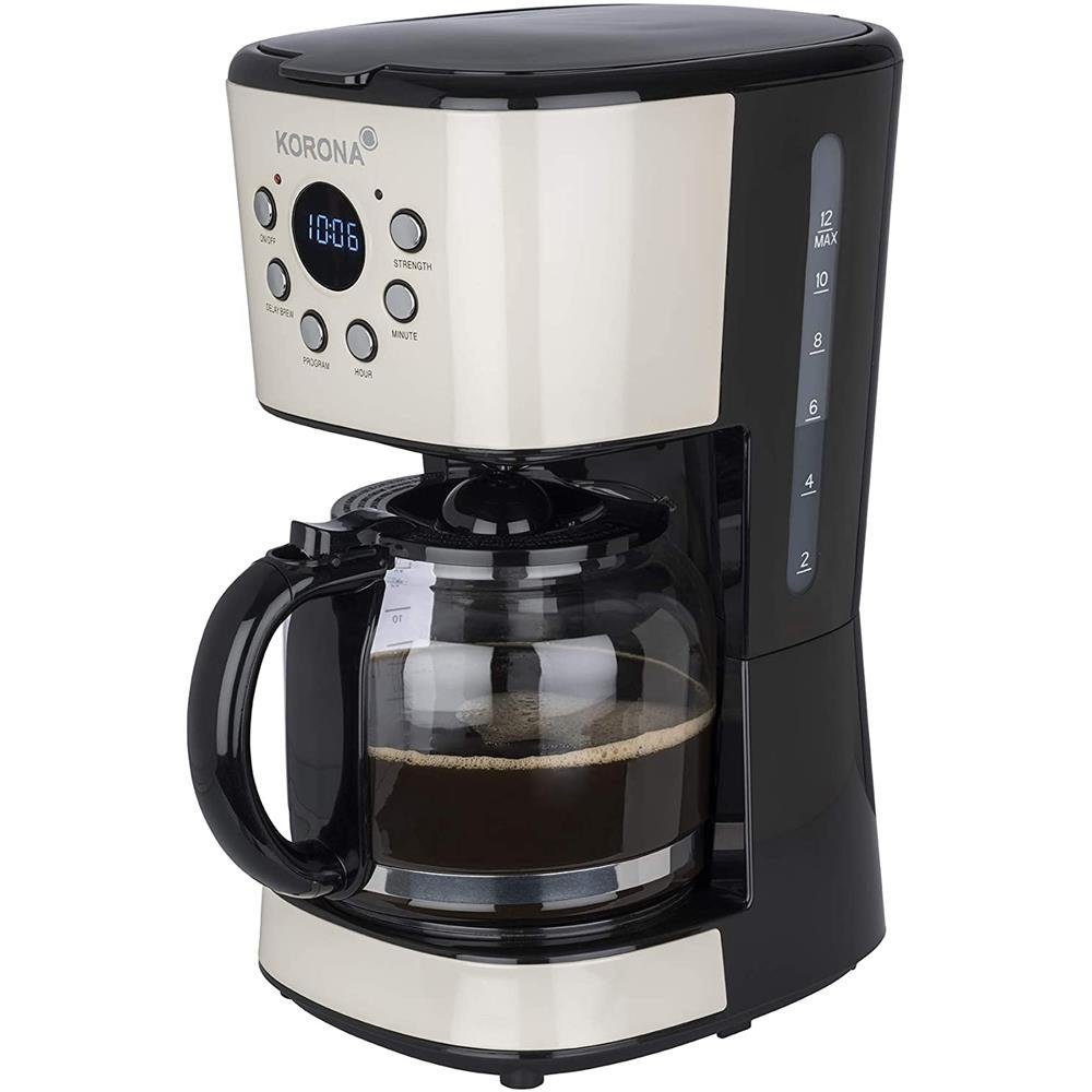 KORONA Filterkaffeemaschine, Vintage Design, Timer, 900 Watt, 1,5 L, LCD Anzeige, Permanentfilter