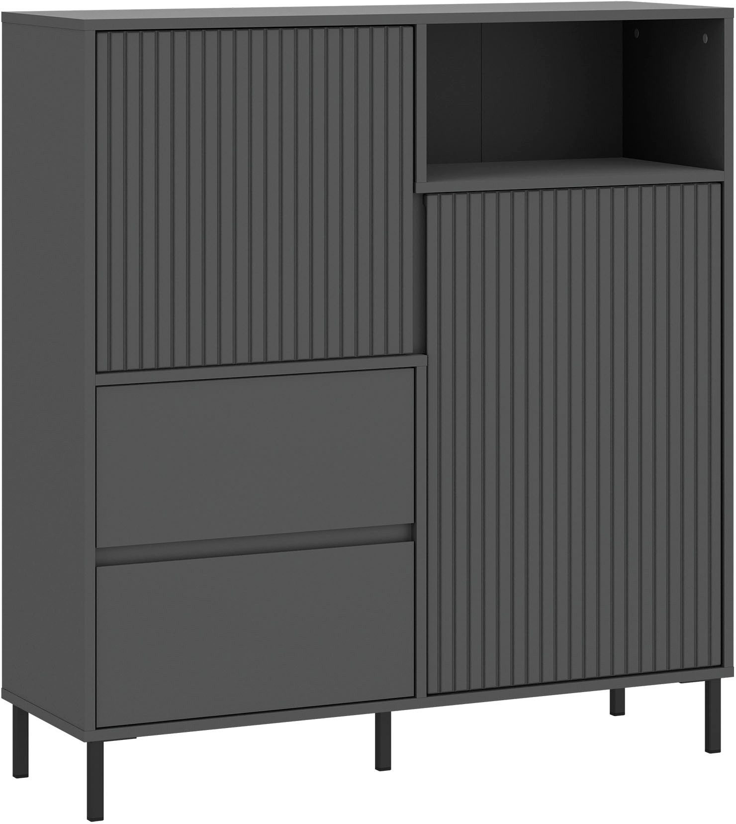 Home affaire Highboard AVENALE, Highboard mit Metallfüßen, Höhe 105 cm, Fronten geriffelt