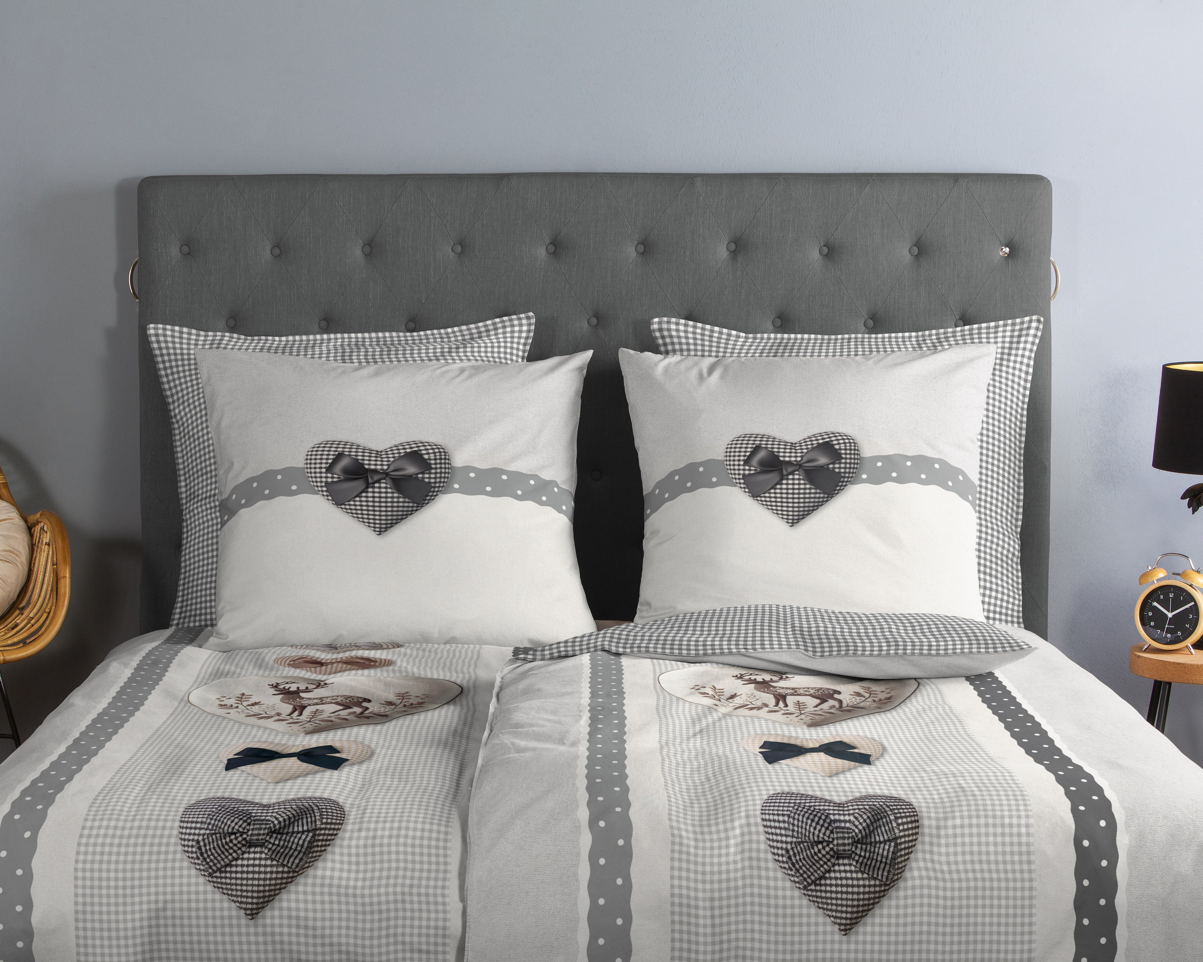 good morning Wendebettwäsche Bernet, Renforcé, 2 teilig, 100% Baumwolle, Renforcé, Reißverschluss, Wendeoptik, ländlicher Stil