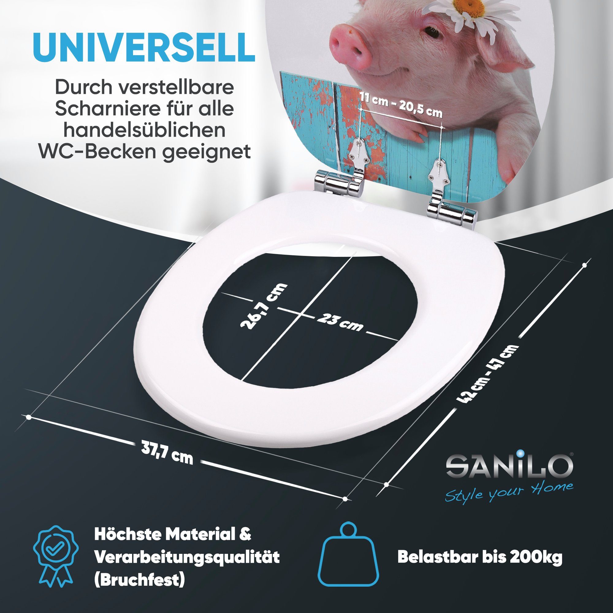 Sanilo WC-Sitz Schwein mit Absenkautomatik, Toilettendeckel direkt vom Hersteller, hochwertig & moderner Klodeckel mit Motiv, universell, leichte Montage – Bild 4 von 5
