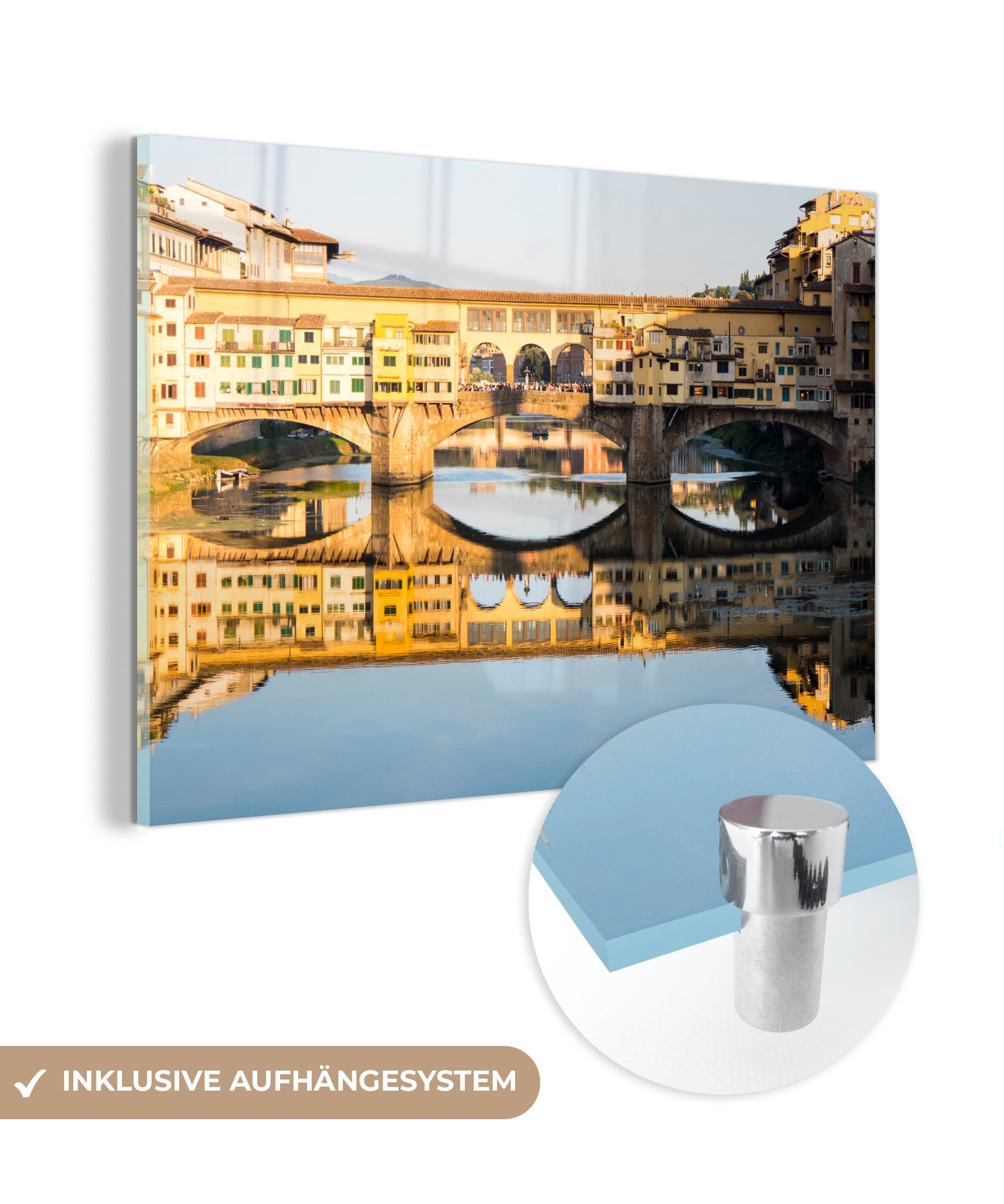 MuchoWow Acrylglasbild Sonnenstrahlen auf der Ponte Vecchio in Florenz, (1 St), Acrylglasbilder Wohnzimmer & Schlafzimmer