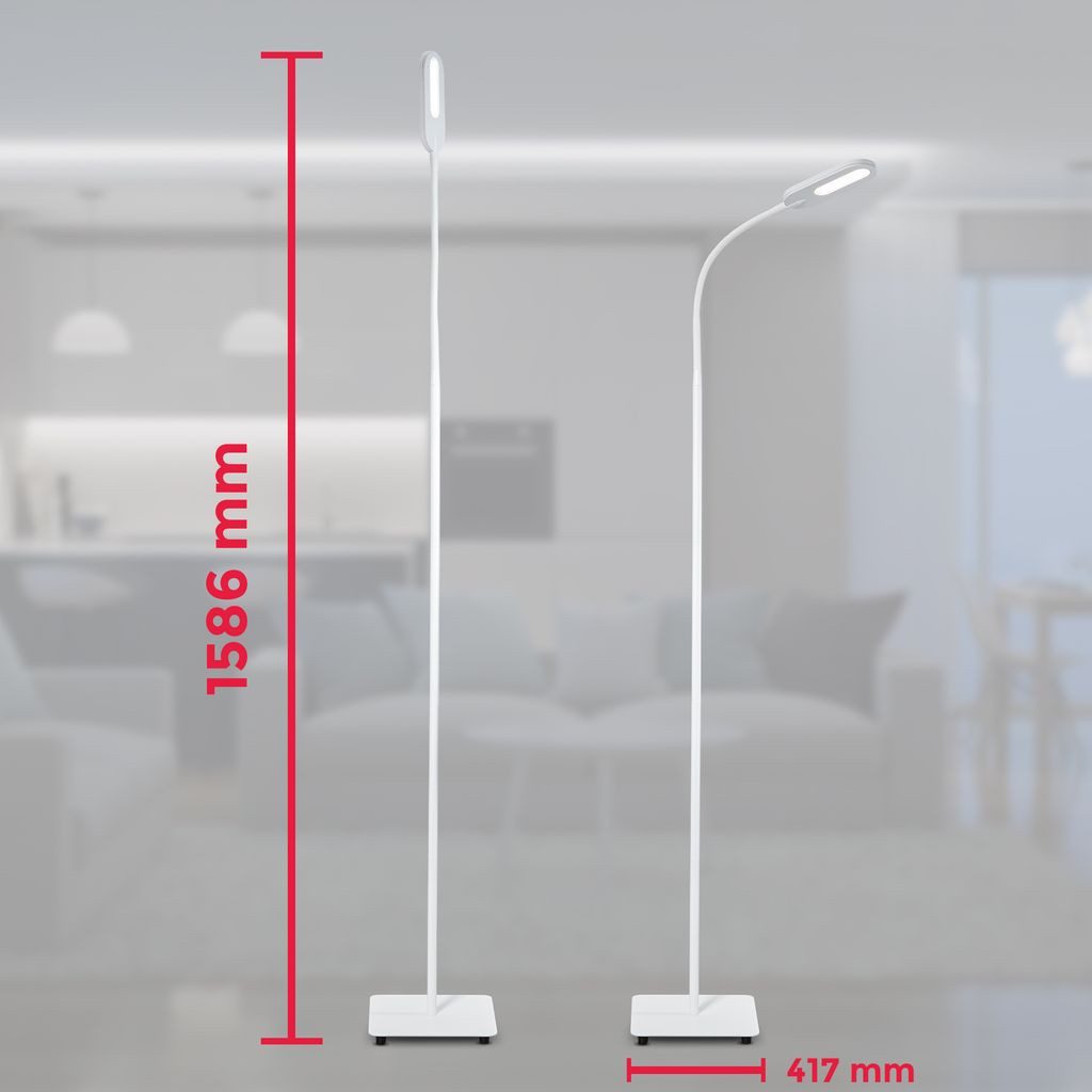 B.K.Licht Stehlampe Weiß 8W 600lm 3000K Touch - BKL1228, LED fest integriert, Farbwechsler, Neutralweiß, Kaltweiß, Warmweiß, Memory Dimmbar Wohnzimmer Esszimmer Flur Leseleuchte