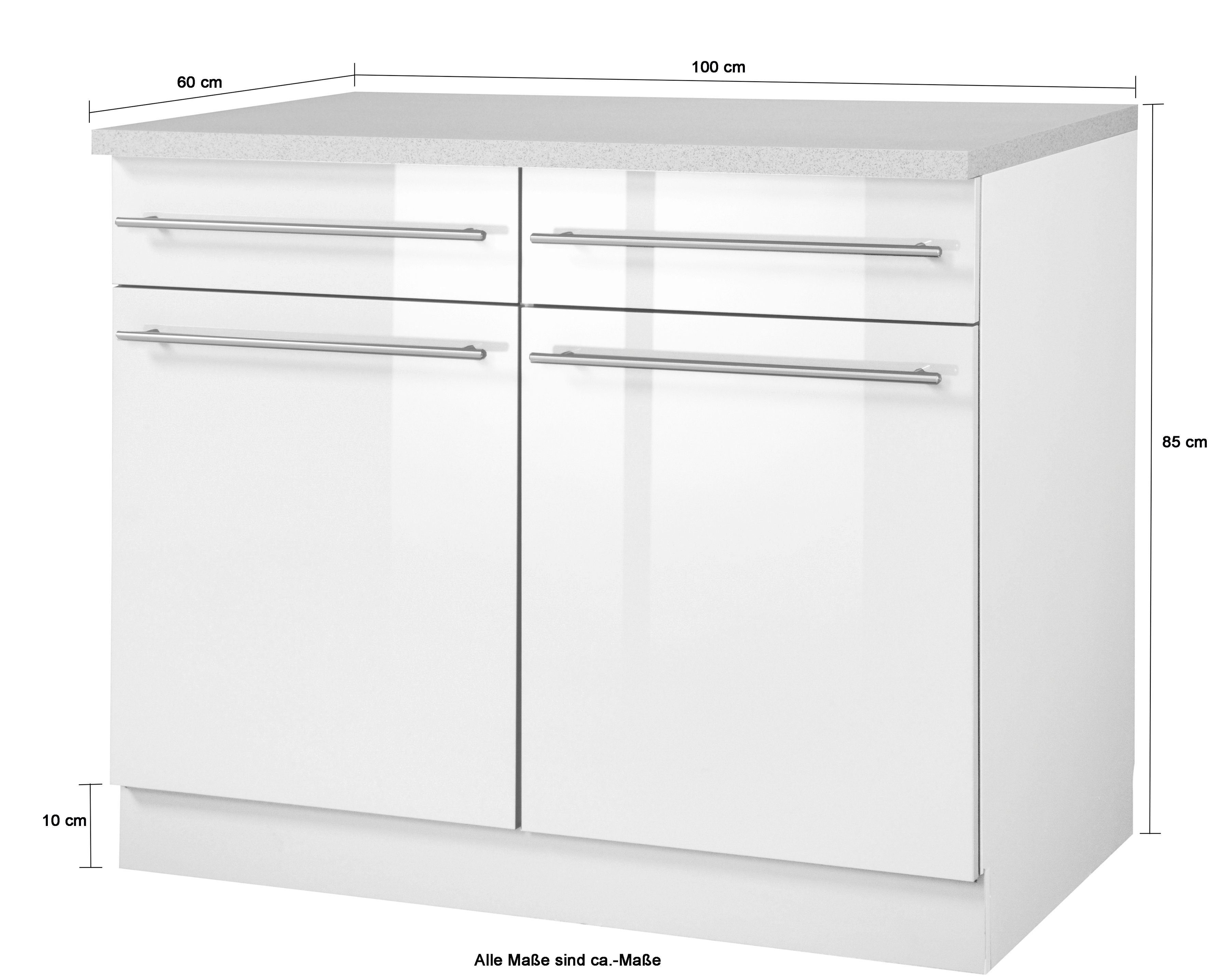 wiho Küchen Unterschrank Chicago 100 cm breit, 2 Schubkästen und 2 Türen, für viel Stauraum – Bild 5 von 5