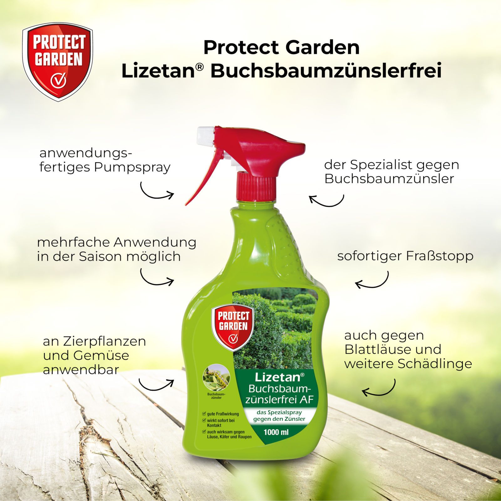 Protect Garden Insektenspray Lizetan Plus Buchsbaumzünslerfrei AF, 1 Liter, 1000 ml – Bild 3 von 5