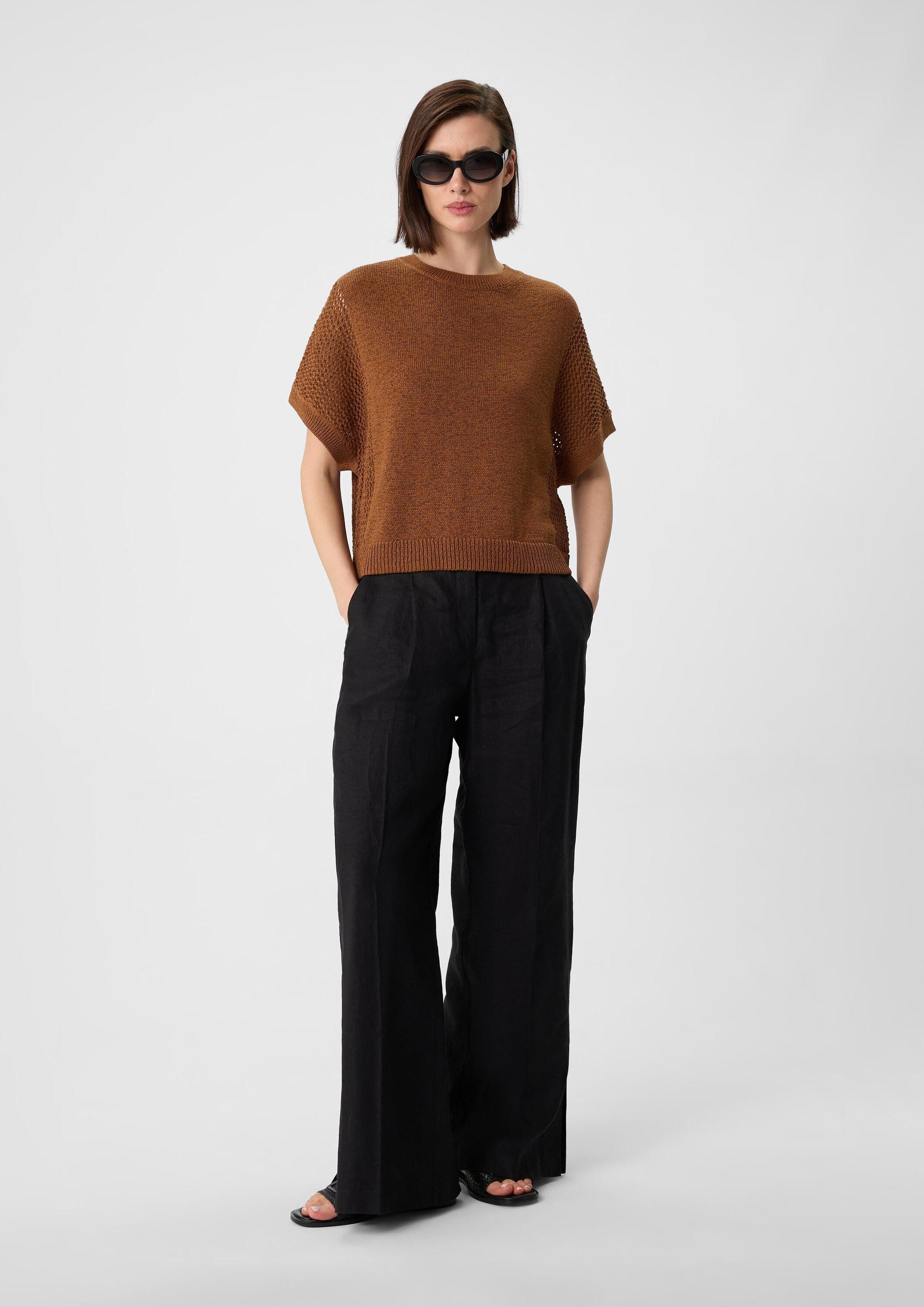 comma Kurzarmpullover Strickpullover Kurzarm-Pullover im Loose Fit aus Ajourstrick