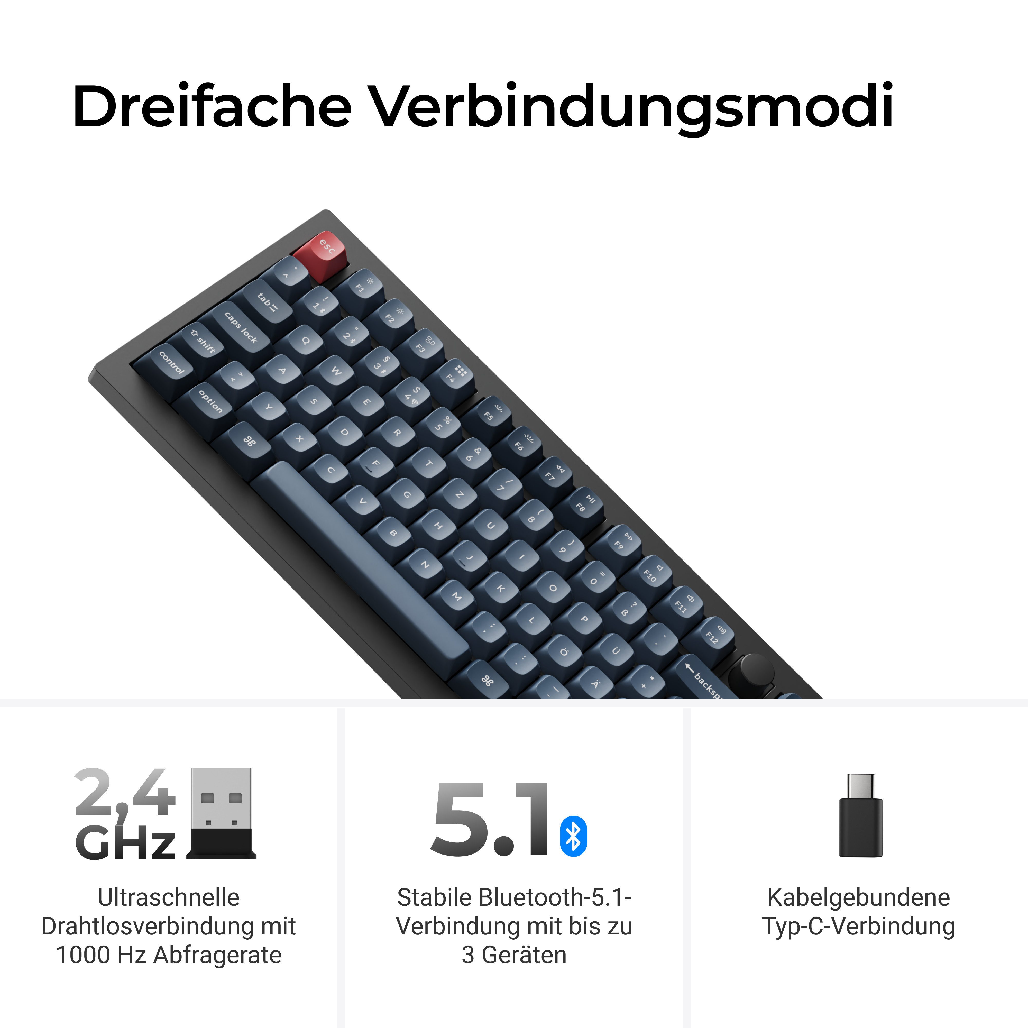 Keychron V6 Max QMK/VIA Wireless Custom Mechanical Keyboard (German Layout) Tastatur