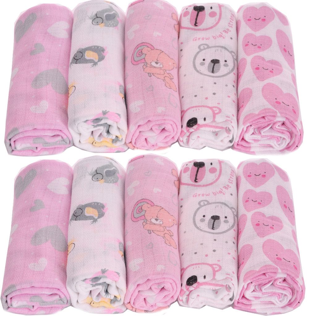 La Bortini Stoffwindeln Spucktucher 10 Stück Tücher für Baby Babywindeln Spucktuch, aus reiner Baumwolle, große Packung